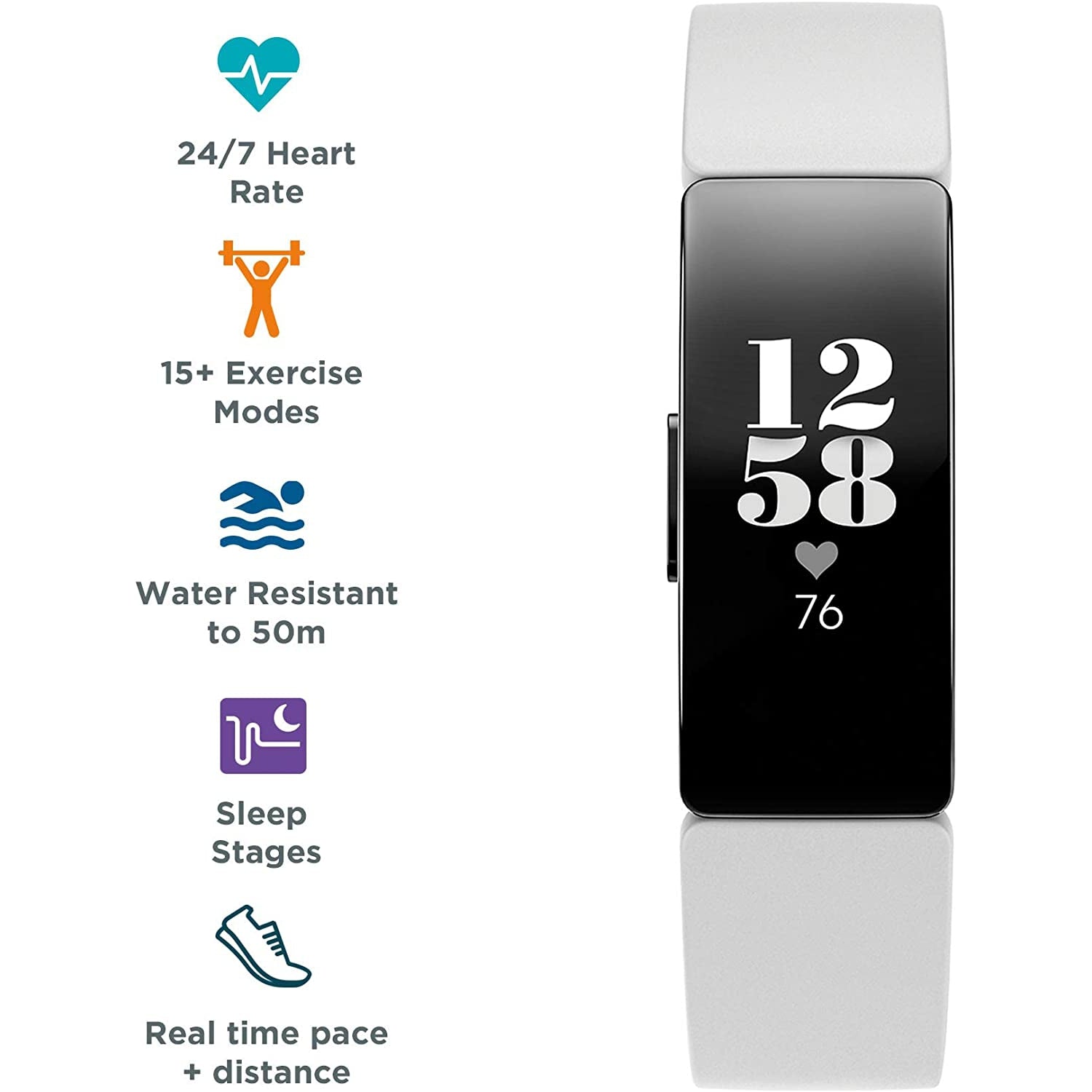 Fitbit Inspire HR Health & Fitness Tracker - White - Refurbished Pristine
