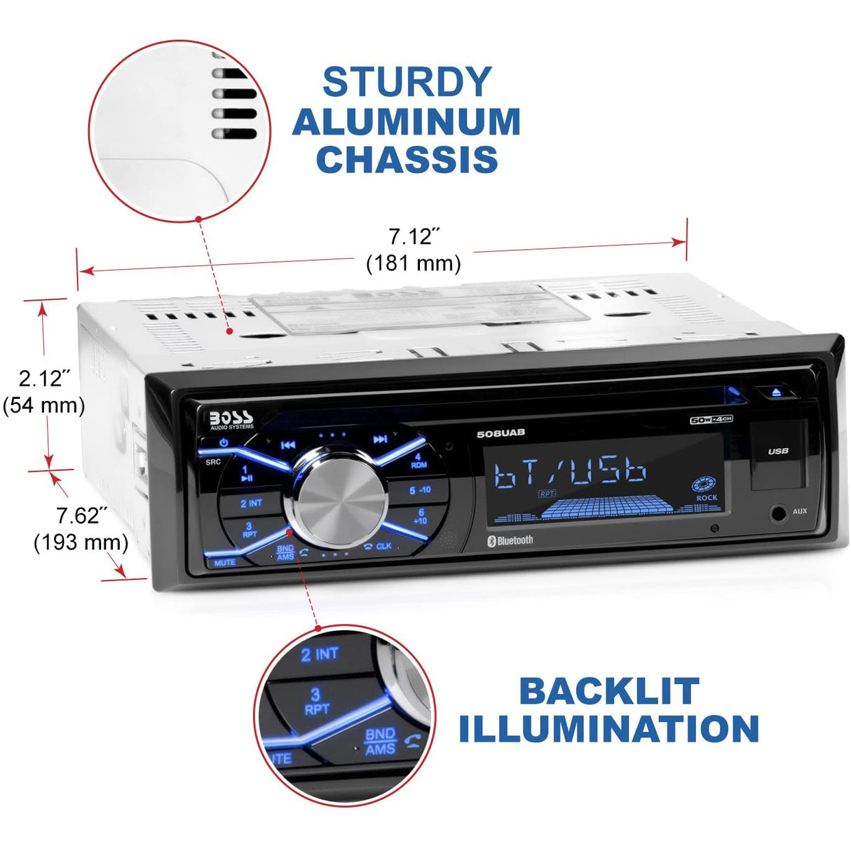 Boss Audio Systems 508UAB Multimedia Car Stereo - Single Din, Bluetooth Audio Hands-Free Calling, Built-in Microphone, CD MP3 USB AUX Input