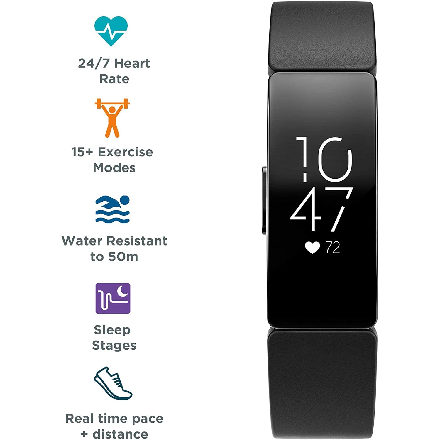 Fitbit Inspire HR Health & Fitness Tracker - Black - Refurbished Excellent