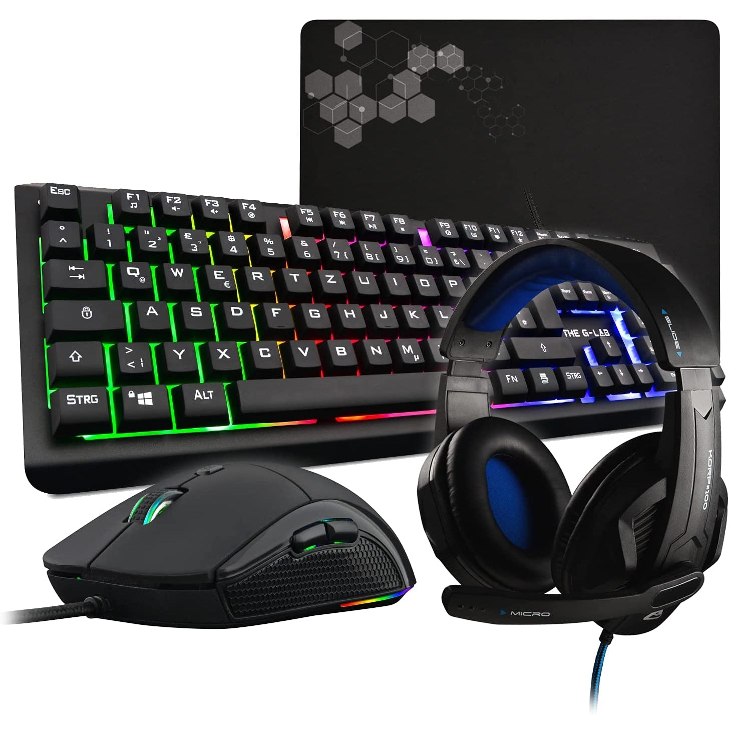 THE G-LAB Combo Selenium - 4-in-1 - Keyboard, Gaming Mouse, Headset, Mouse Pad - Pristine