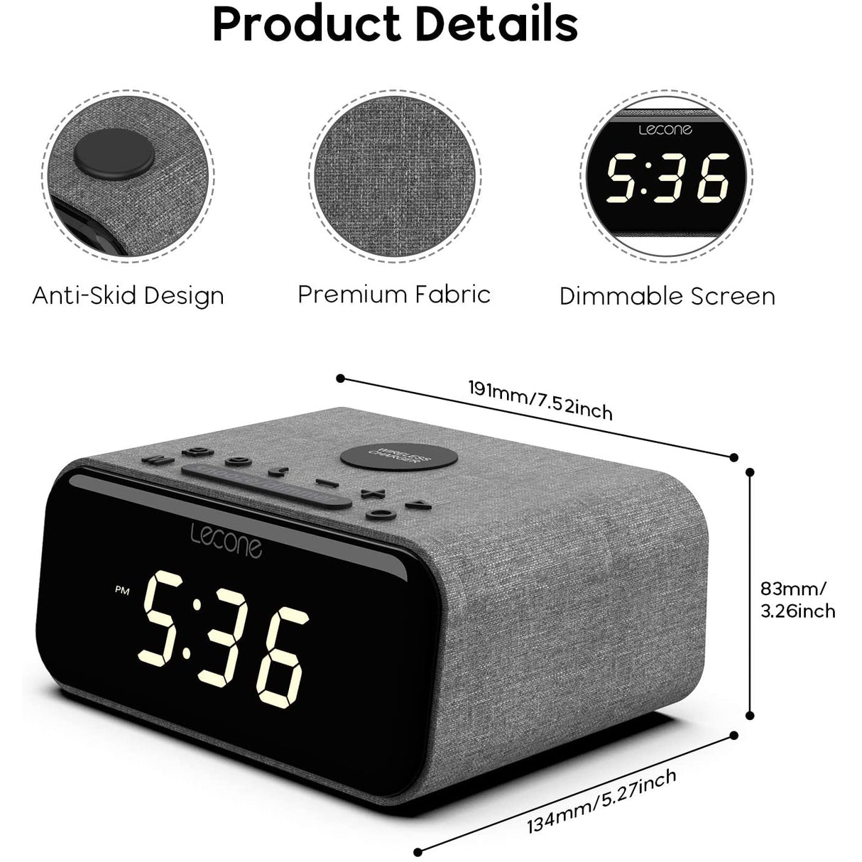 Lecone H620 Multifunctional Speaker with Wireless Charger & Clock