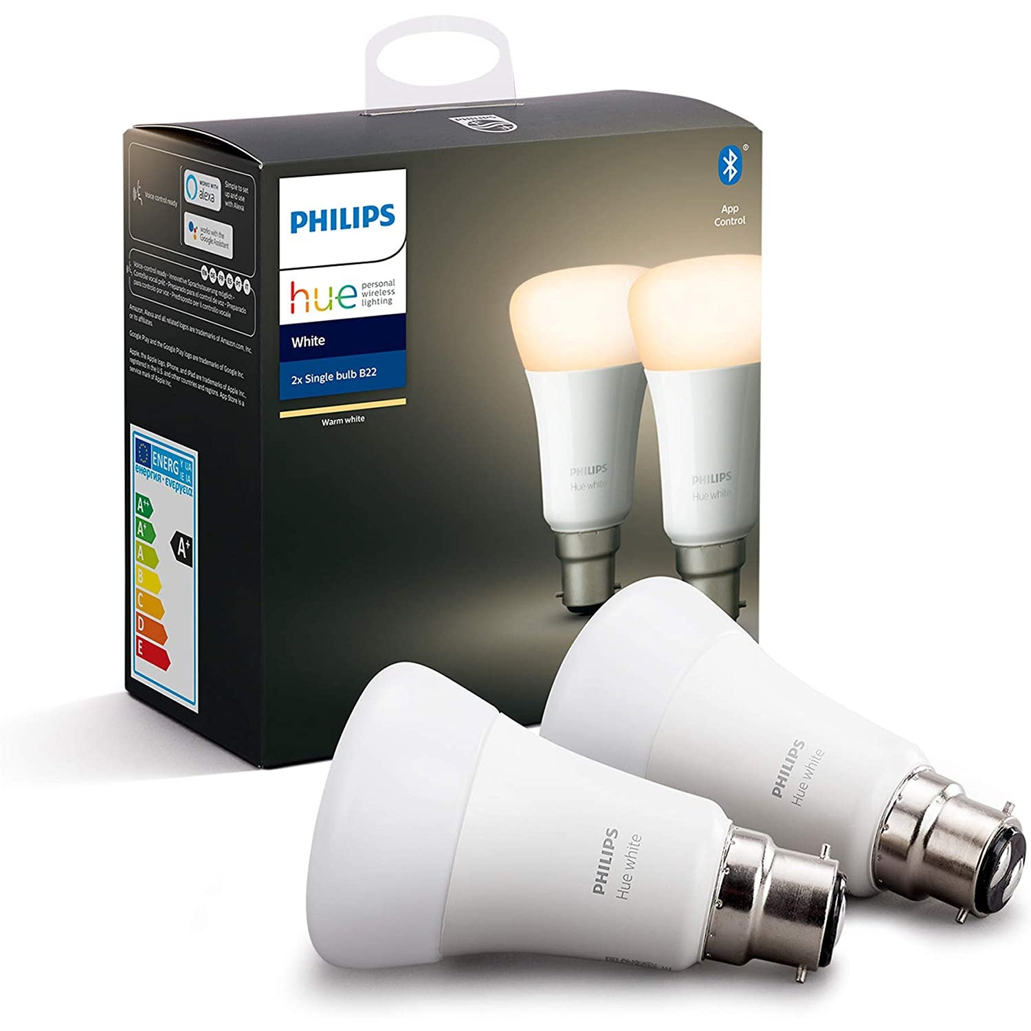 Philips Hue White Smart Bulb Twin Pack LED [B22 Bayonet Cap]