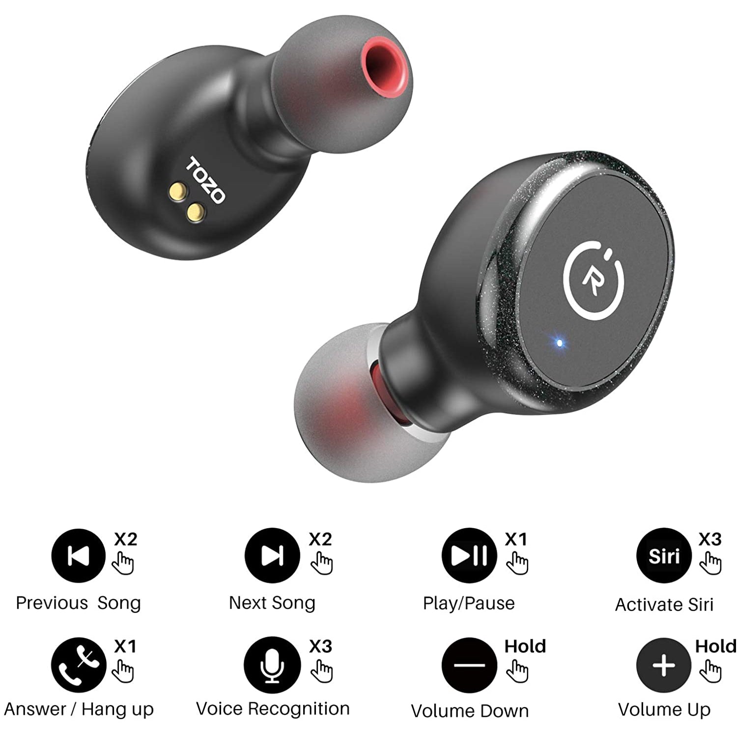 Tozo T10 Bluetooth 5.0 Earbuds True Wireless Stereo Earphones Headphones IPX8 Waterproof in Ear Wireless Charging Case Built in Mic Headset