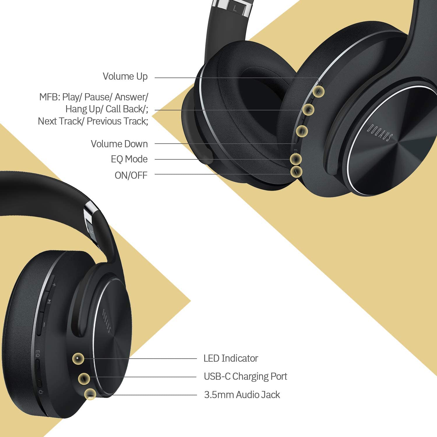 DOQAUS Care 1 Bluetooth Headphones - Black