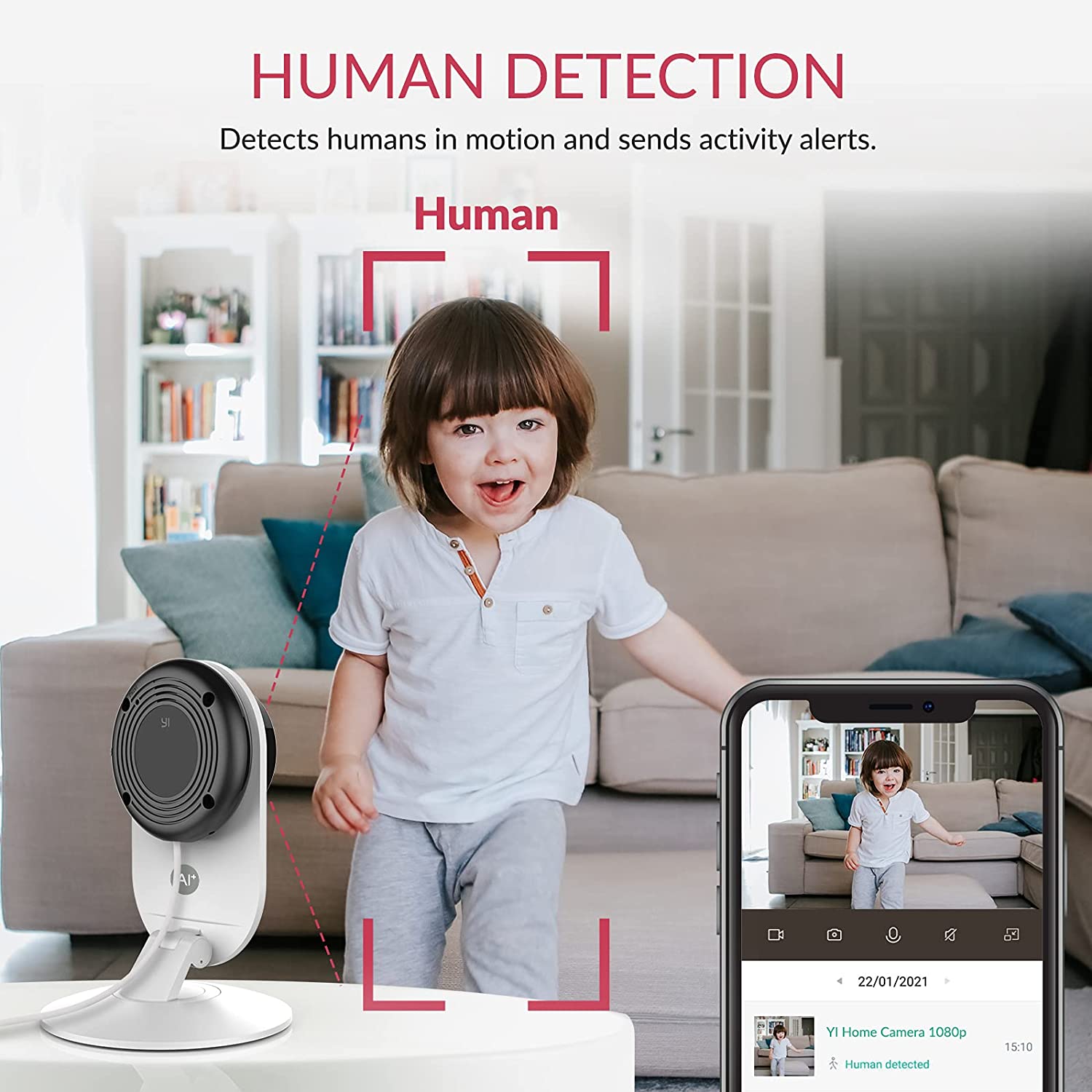 YI Smart Security Camera, 1080p Wifi Home Indoor Camera with AI Human detection