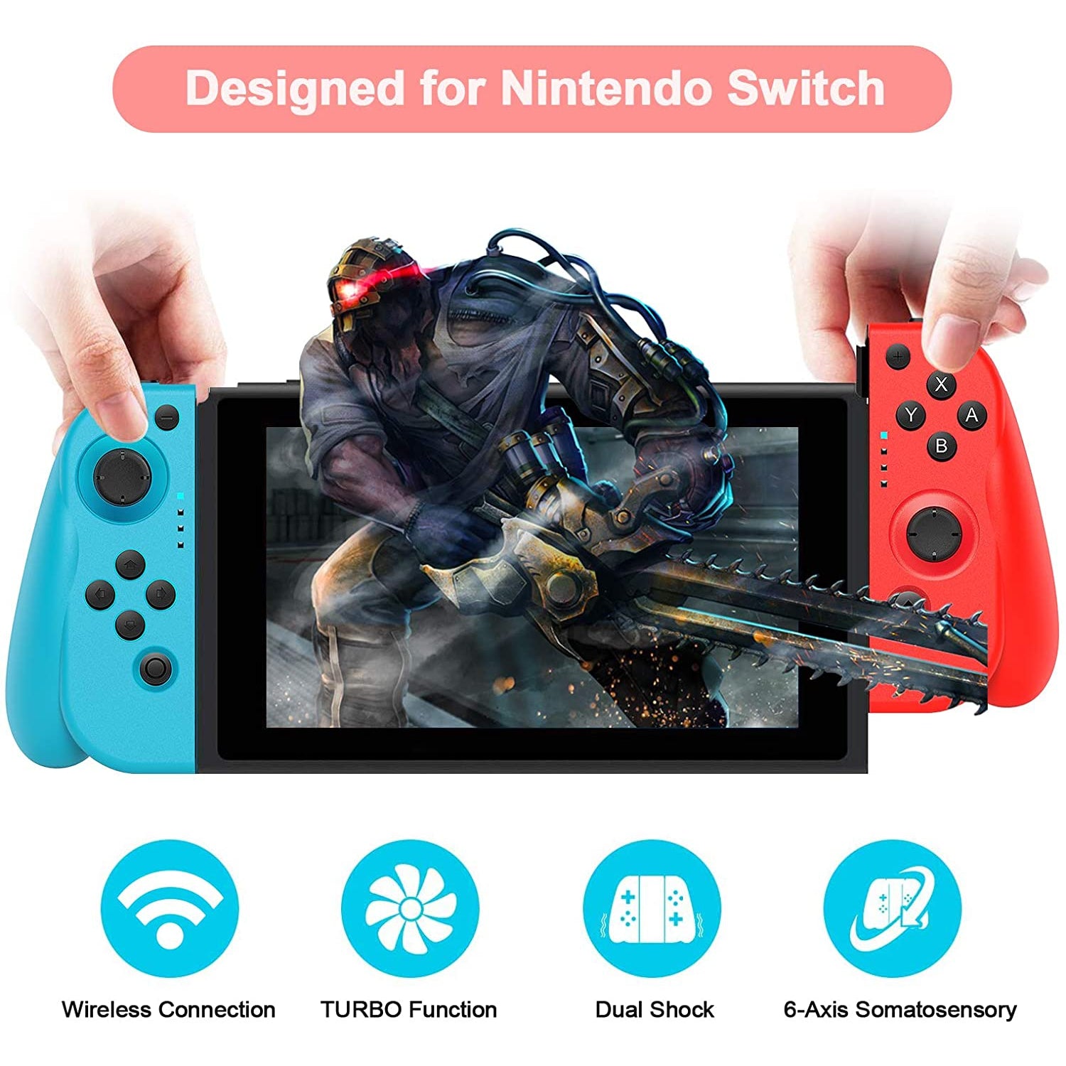 Wireless Controller for Nintendo Switch, Joy-Con Replacement with Redesigned Ergonomic Hand Grip