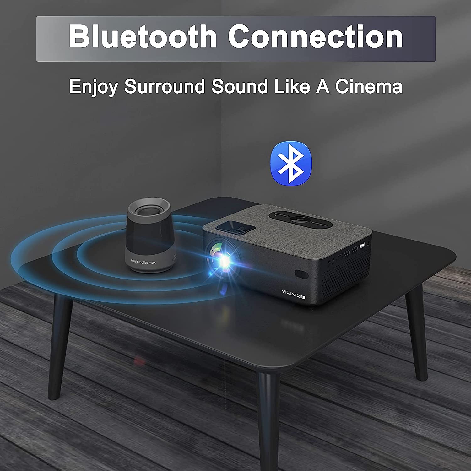 Vilinice 6000 Lux WiFi Projector, Bluetooth Mini Projector with Synchronize Smartphone Screen, Supports 1080P HD 240"Display
