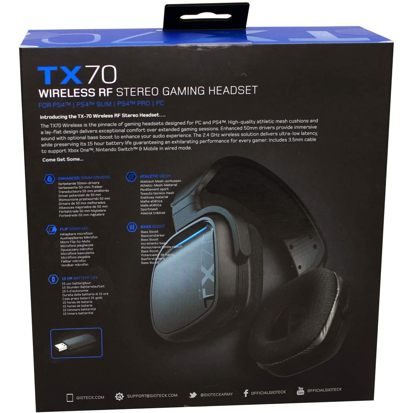 Gioteck TX70 Bluetooth RF Stereo Gaming Headset for PS4/PC - Pristine