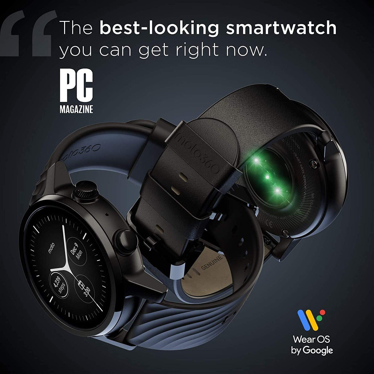 Motorola Moto 360 3rd Gen Smartwatch - Stainless Steel Case With 20mm Bands, All-day Battery, & WearOs, One Size, M360FS19-PB