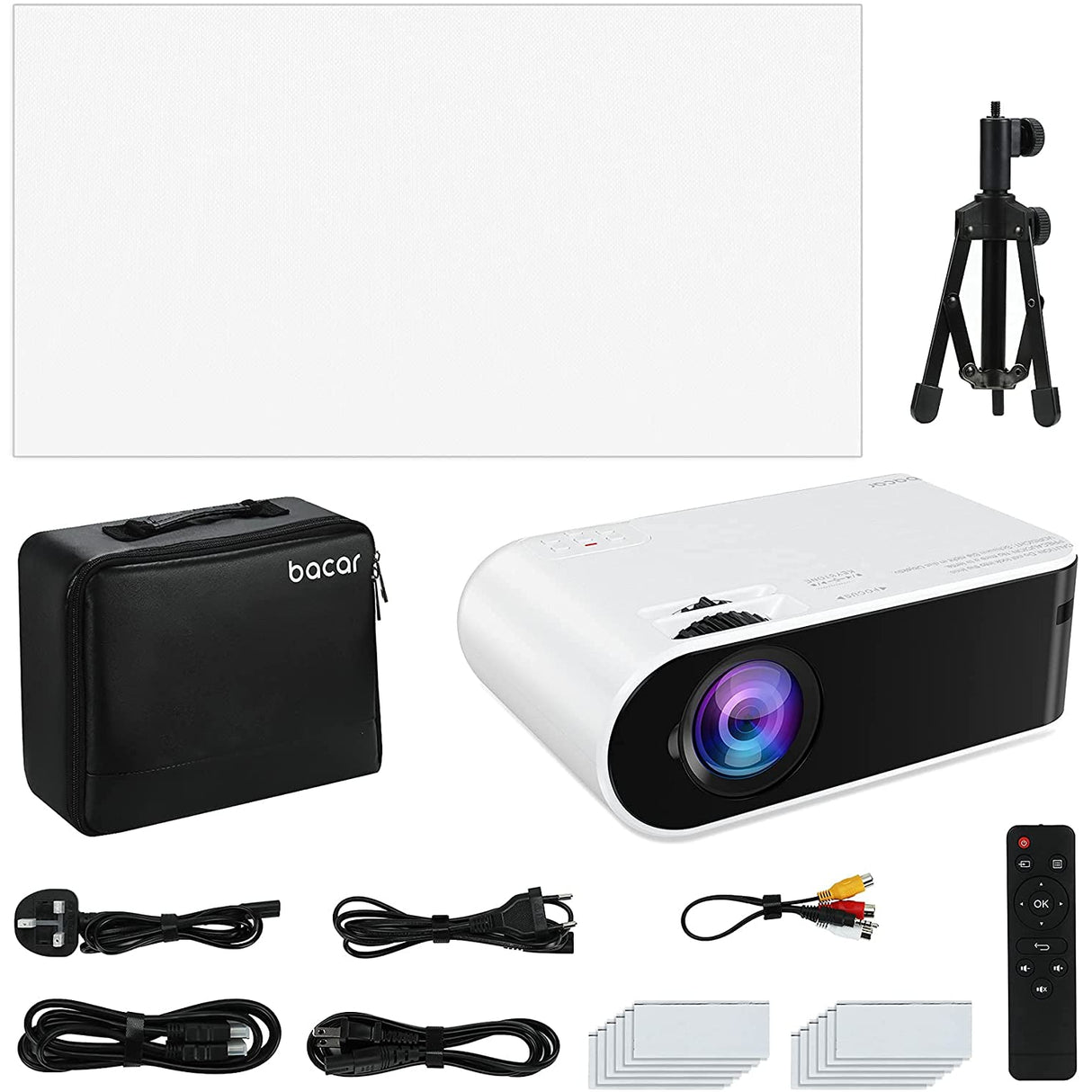 Bacar Smart LED Projector with Projector Screen