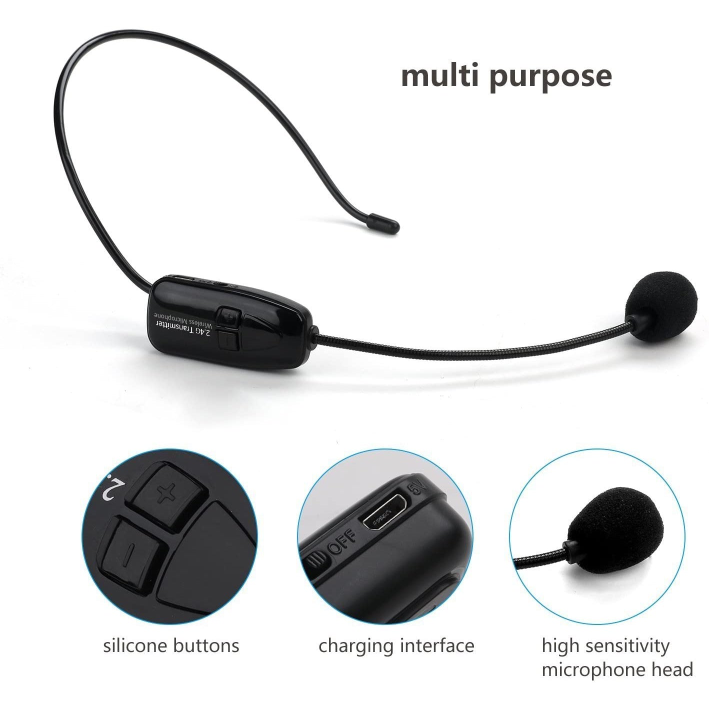 Jelly Comb Wireless Microphone Headset - Black