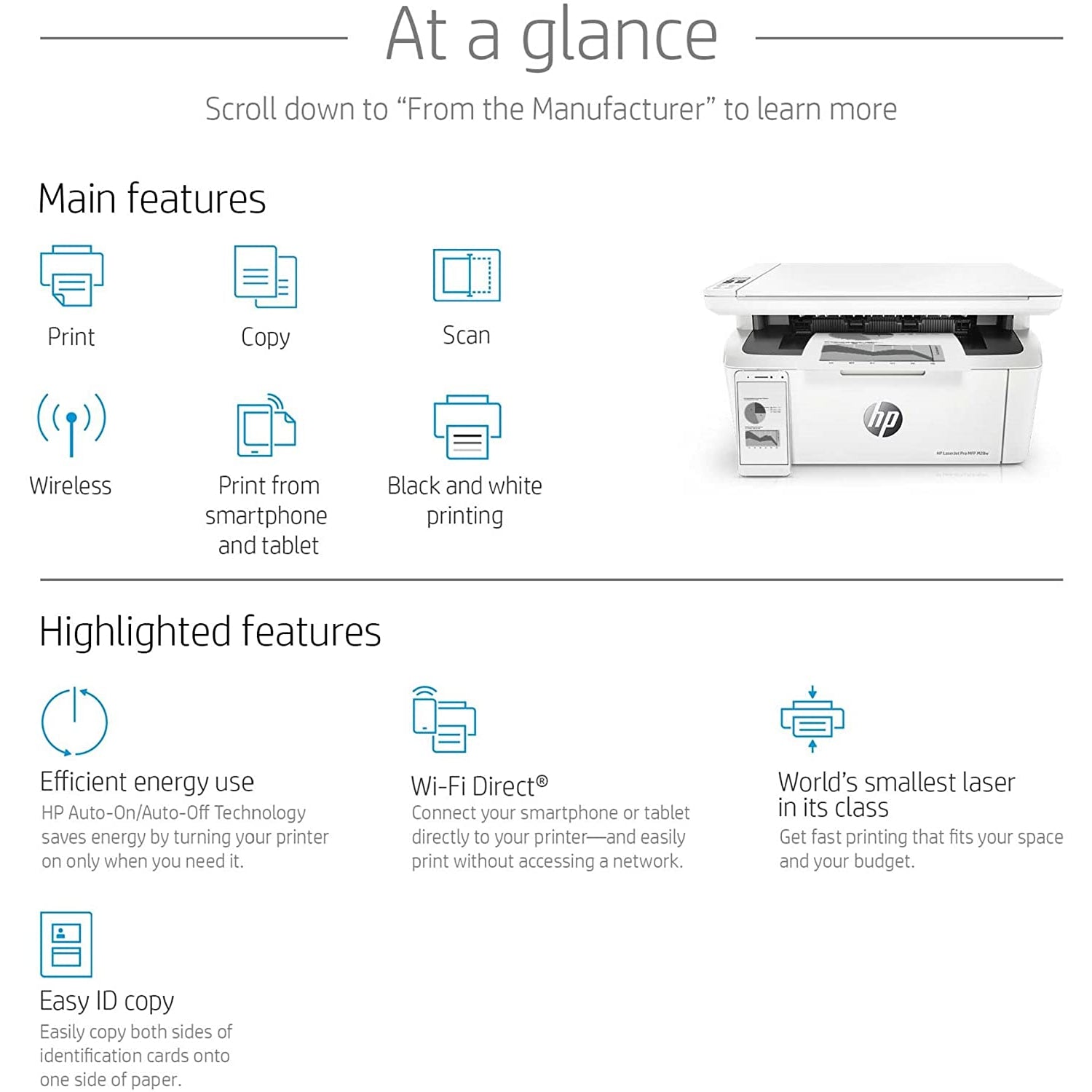 HP LaserJet Pro M28w Wireless Multifunction Printer - White