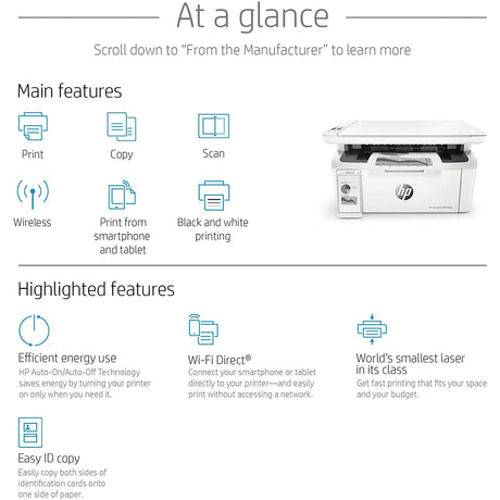 HP LaserJet Pro M28w Wireless Multifunction Printer - White