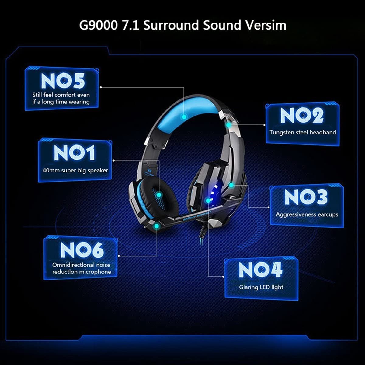 Kotion Each G9000 Gaming Headset with Mic and LED - Black/Red