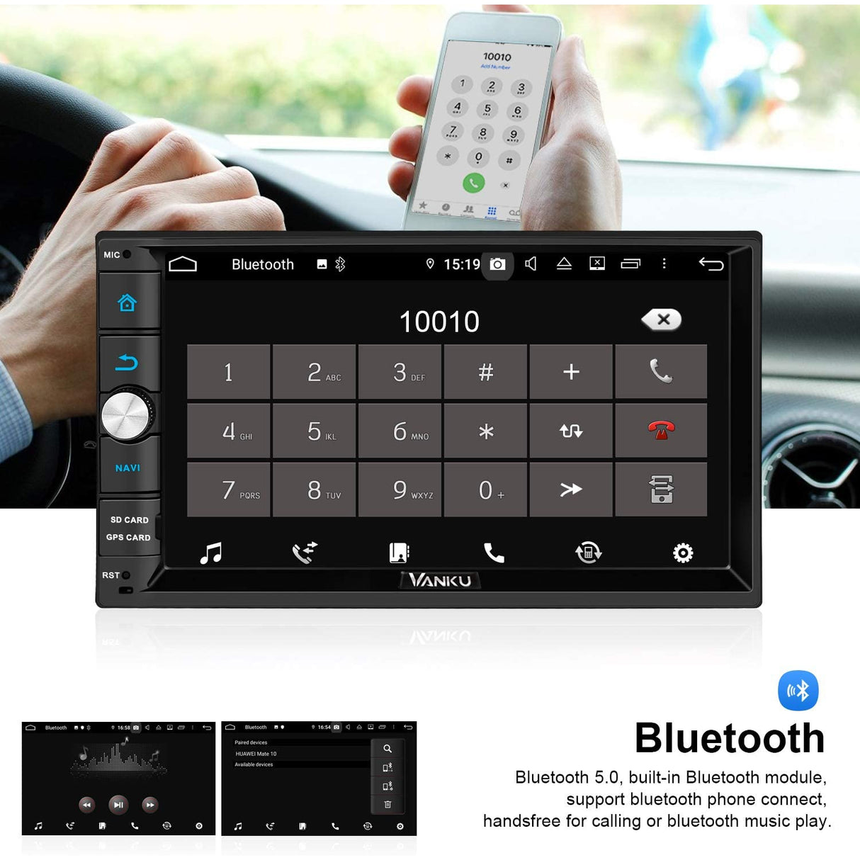 Vanku Android 10 Double Din Car Stereo, 4GB + 64 GB with Bluetooth 5.0 & 7" Touch Screen