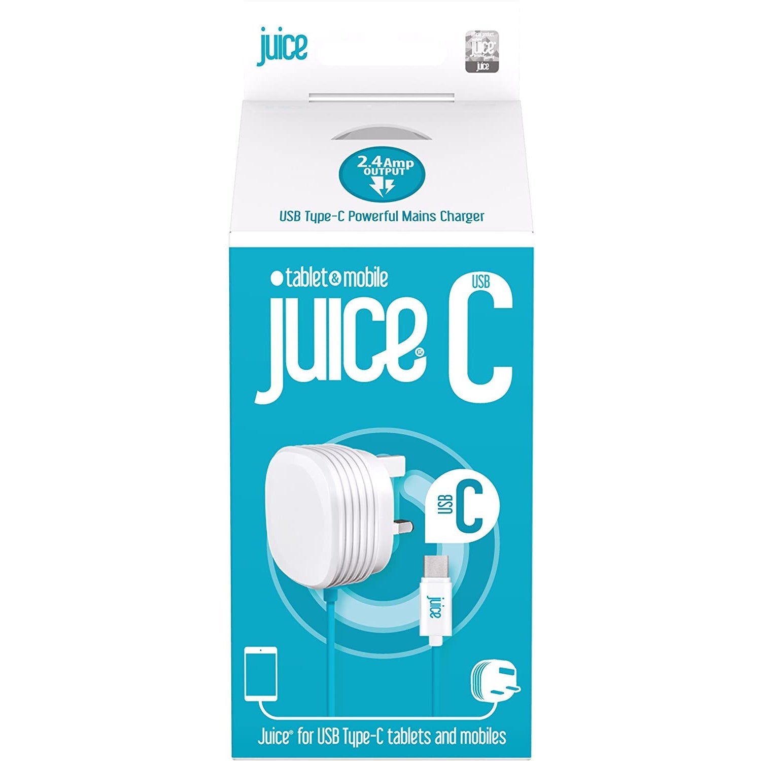 Juice USB Type-C Powerful Mains Charger 2.4 AMP - White - Refurbished Pristine
