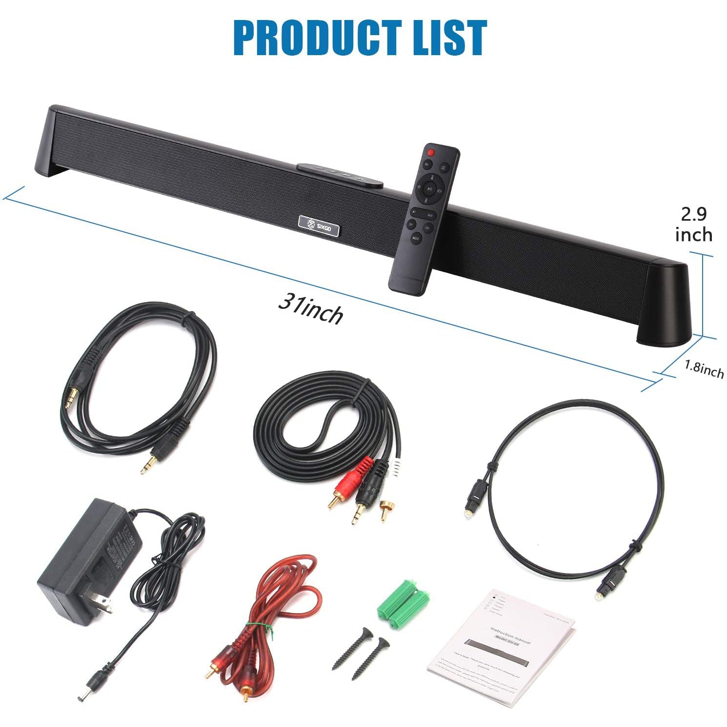 SIXGO Sound Bar for TV 31-Inch 40W Bluetooth Soundbar