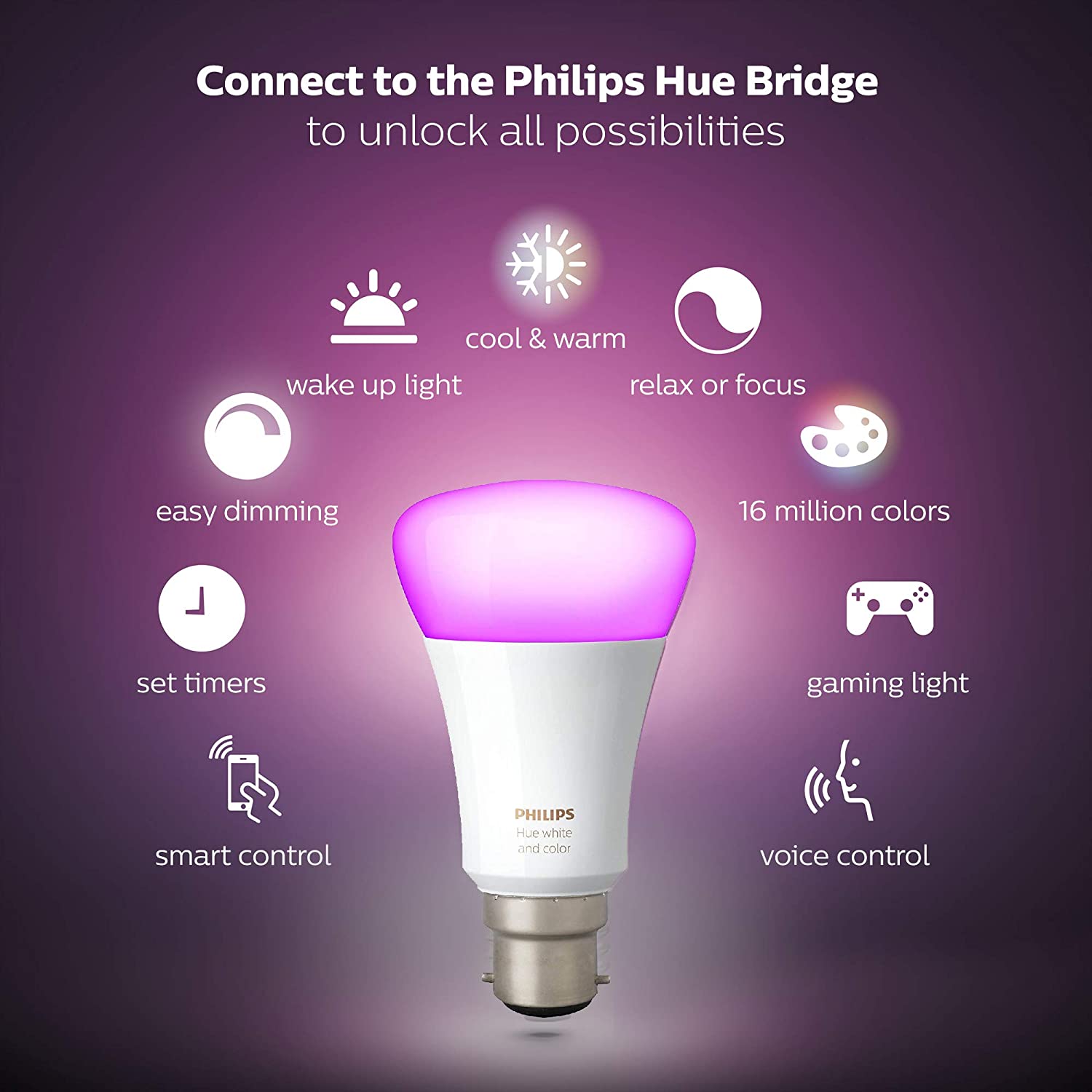 Philips Hue B22 White and Colour Ambience Dimmer Smart Starter Kit