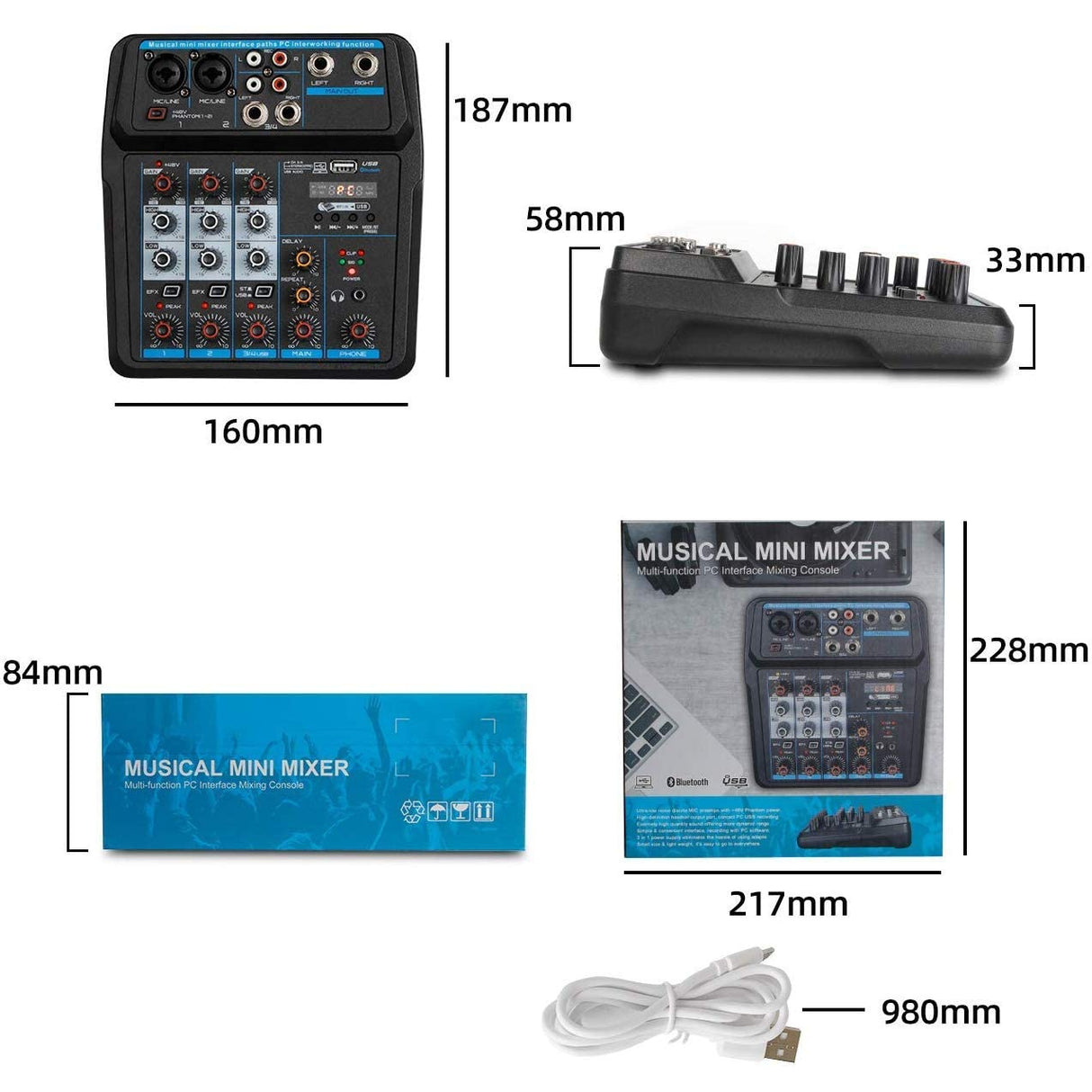 Depusheng U4 Audio Mixer 4-CHANNEL USB Audio Interface Audio Mixer
