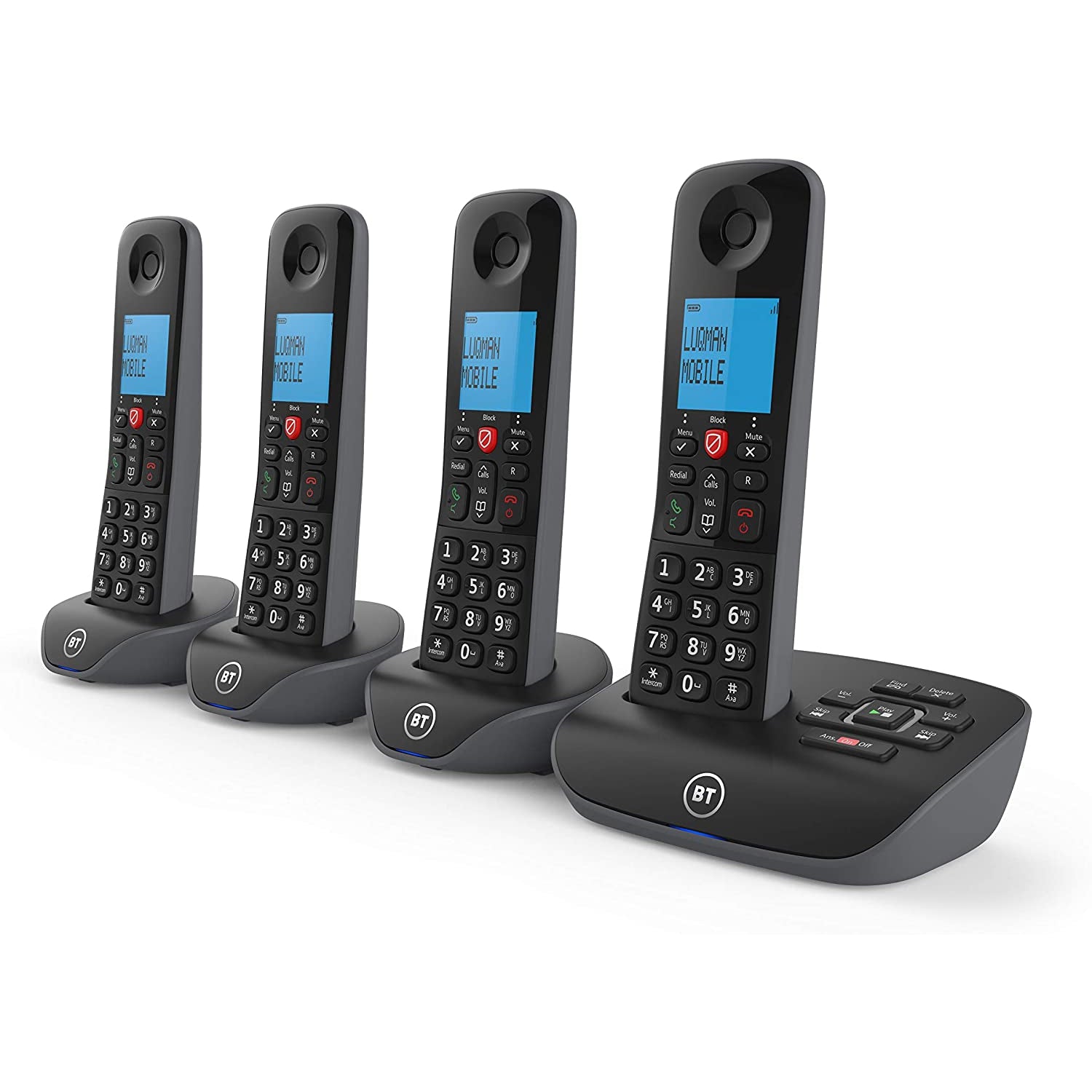 BT 90660 Essential Cordless Home Phone with Nuisance Call Blocking and Answering Machine, Quad Handset Pack, Black