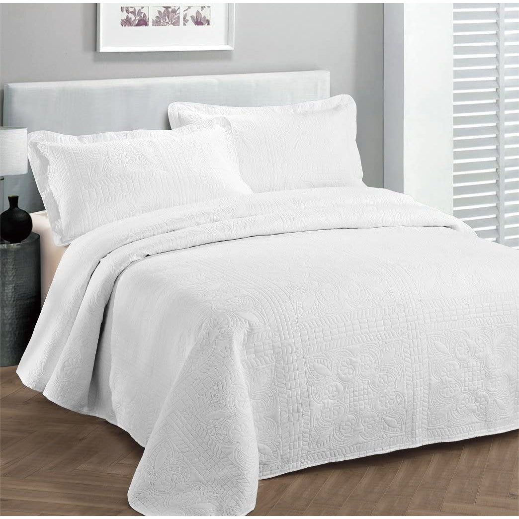 3pc Luxury­ Bedspread Coverlet Embossed­ Bed Cover Solid White New­ Over Size Full/queen VeeYoo