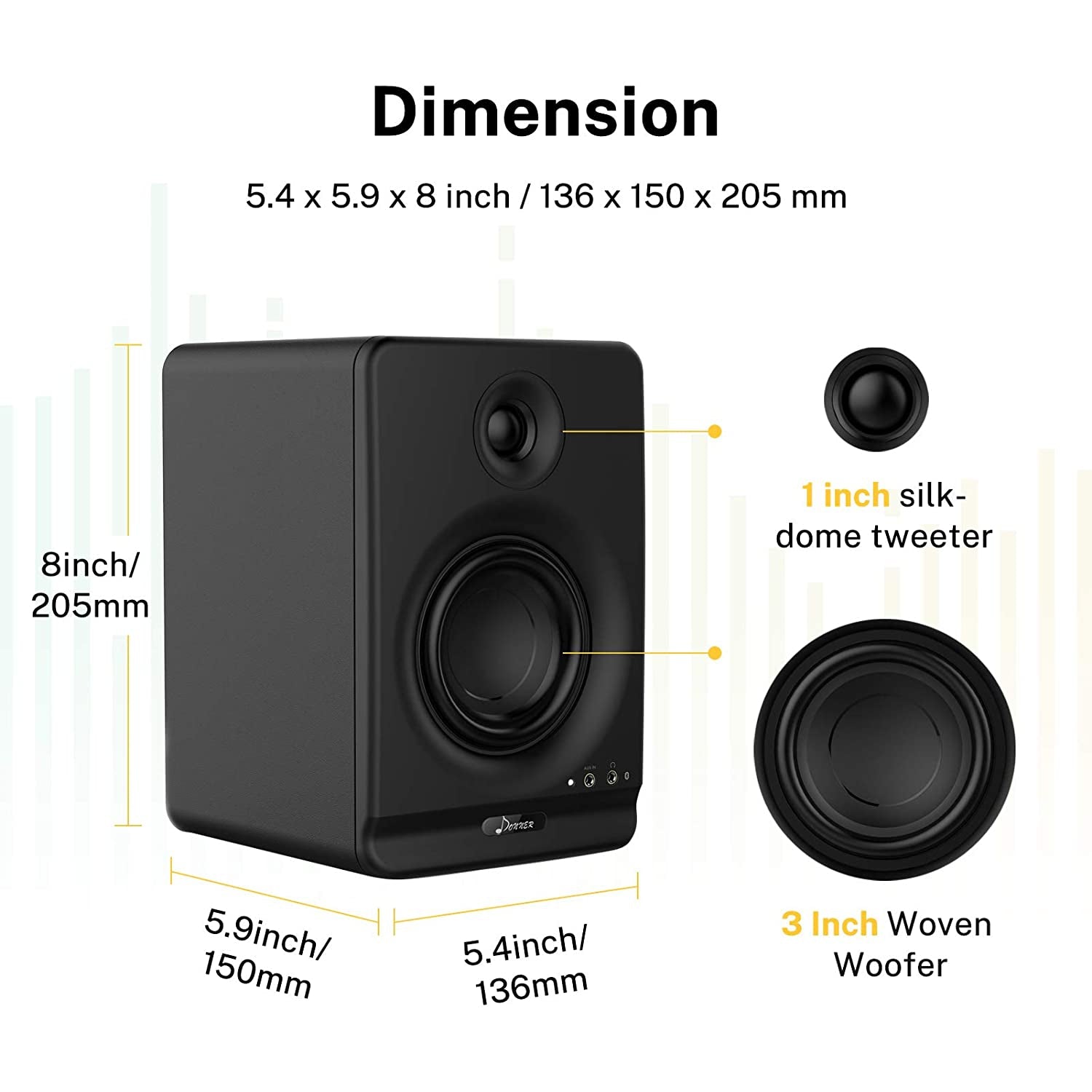 Donner DYNA 3 Studio Monitors 3" Active Monitor Speakers with Professional CSR Bluetooth 5.0 - Black