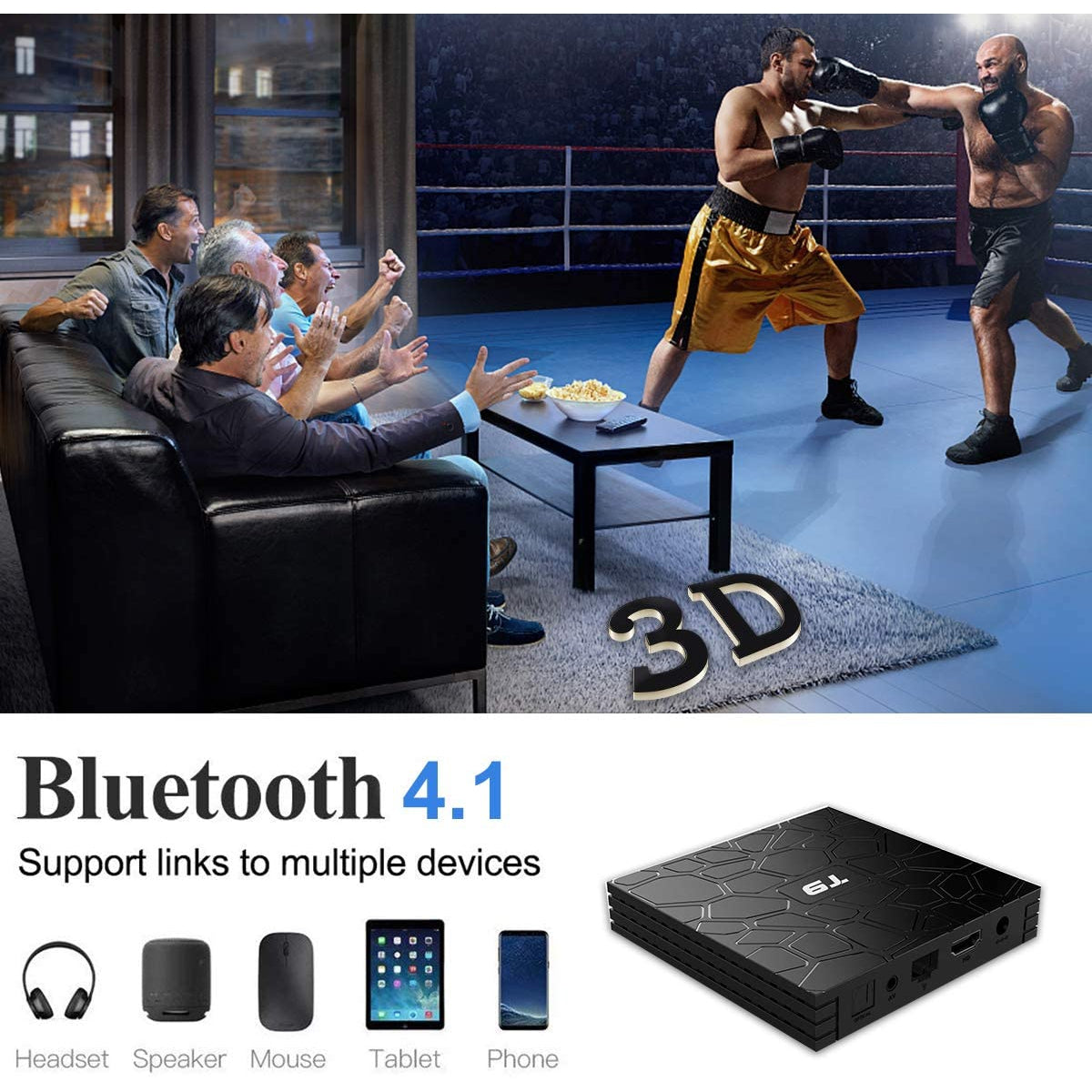 T9 Android 8.1 TV BOX, 4GB RAM 32GB ROM RK3328 Quad Core Smart Box