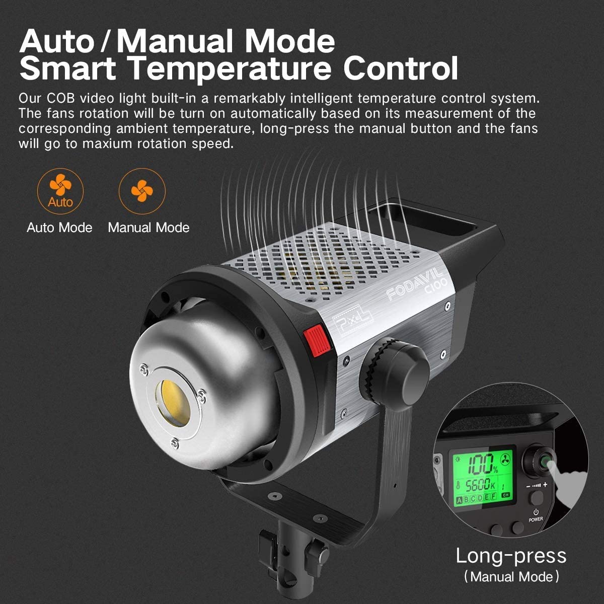 LED Video Light, Pixel 120W 5600K Bowens Mount Continuous Lighting with Remote Control for Studio Photography Video Recording Shooting