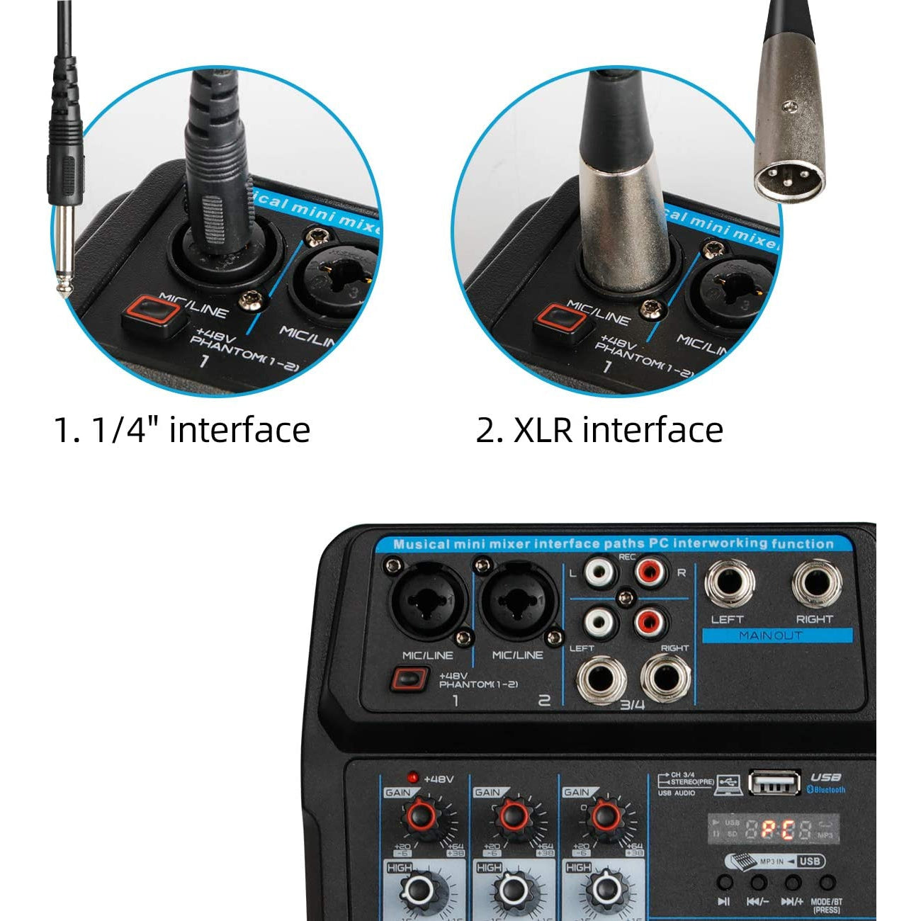 Depusheng U4 Audio Mixer 4-CHANNEL USB Audio Interface Audio Mixer