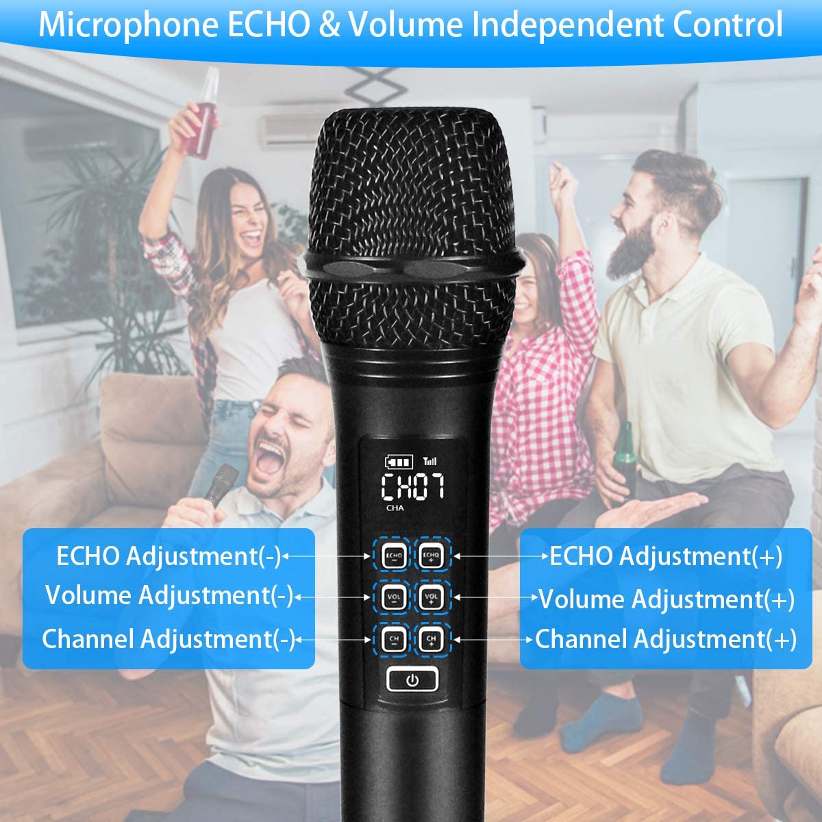 Kithouse Wireless Microphone Rechargeable Dual Microphones Karaoke Cordless Mic + Volume Control + Echo with Receiver