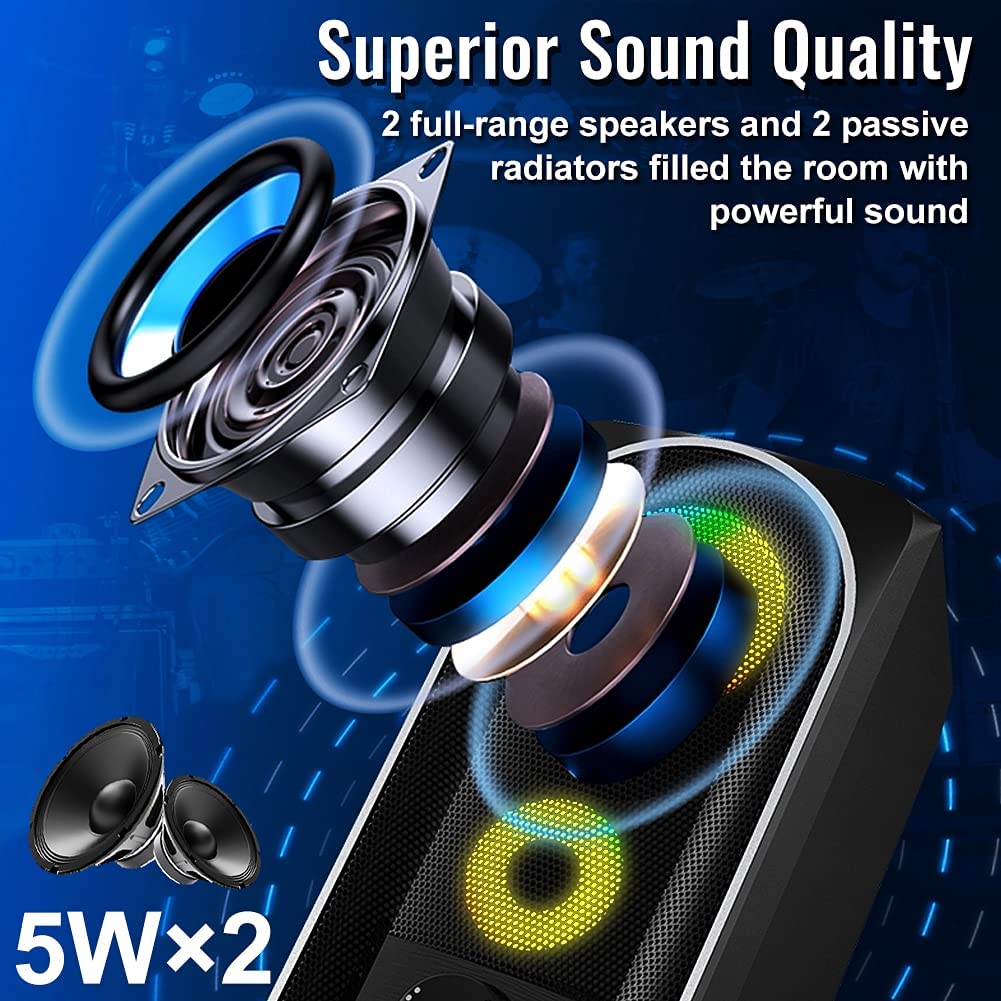 NJSJ Wired RGB Gaming Speakers for Desktop,10W USB Powered Stereo Sound, Connect via AUX 3.5mm Plug to Computer, Laptop, Monitor, TV