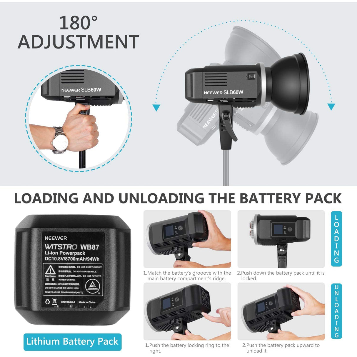 Neewer SLB60W LED Video Light White 5600K Version TLCI 95+ with Remote Control and Reflector