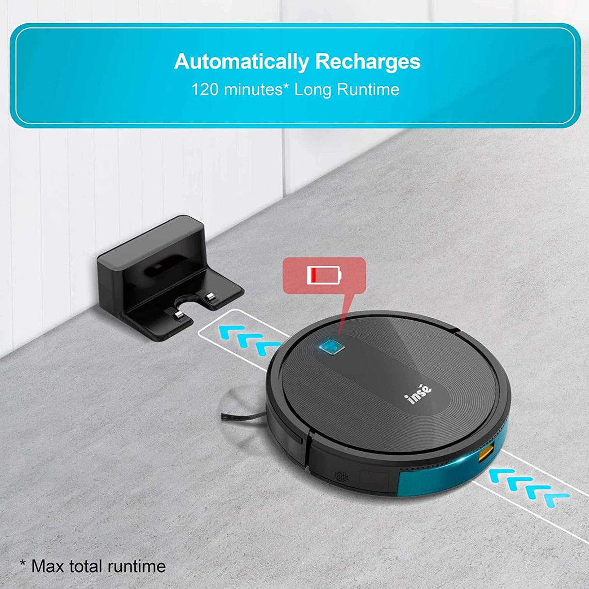 INSE Robot Vacuum Cleaner, 2000Pa Strong Suction, 2.7in Thin, Anti-Drop, 120 Mins Runtime, Self-Charging