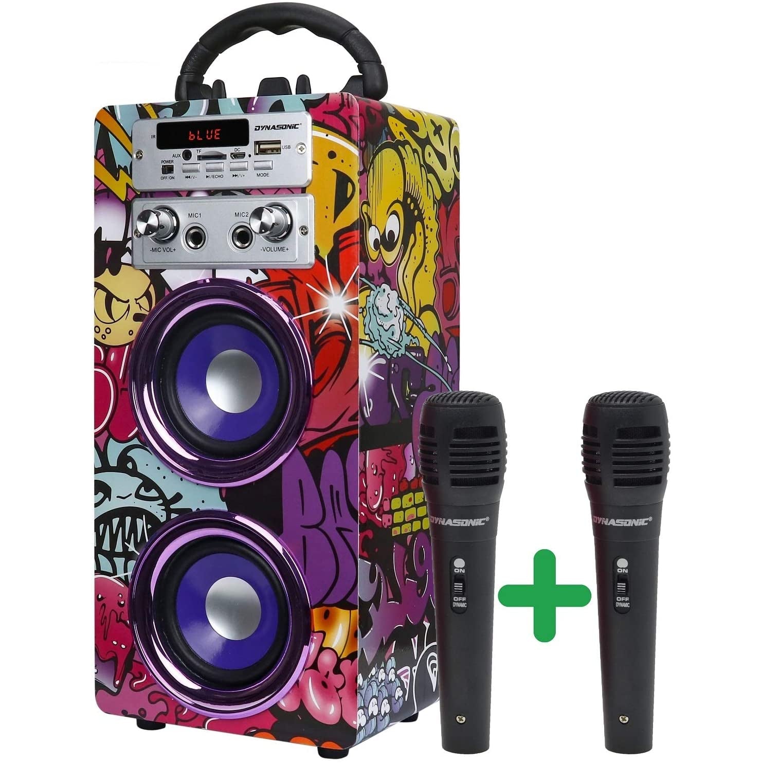 Dynasonic - (3rd Gen) Portable Bluetooth Speaker with Karaoke Mode and Microphone, FM Radio and USB SD Reader