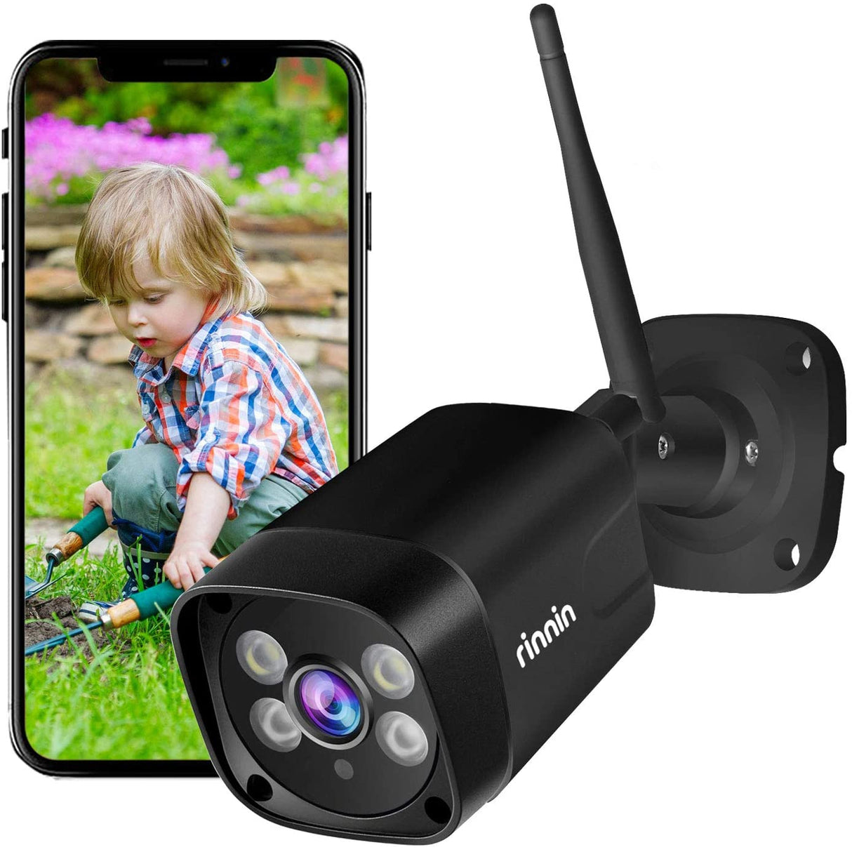 Rinnin 3MP/1296P Wired Outdoor Surveillance Camera with Floodlight, Colour Night Vision, Two-Way Audio, IP66 Waterproof & Motion Detection