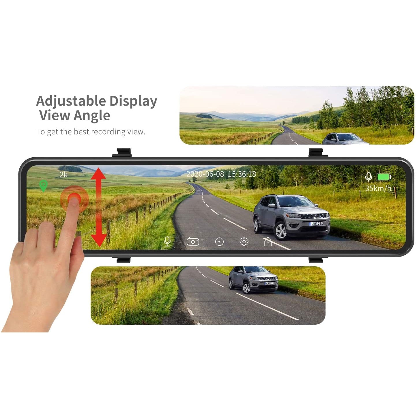 Autosoct 2K Dual Mirror Dash Cam with GPS and 12" IPS Touch Screen