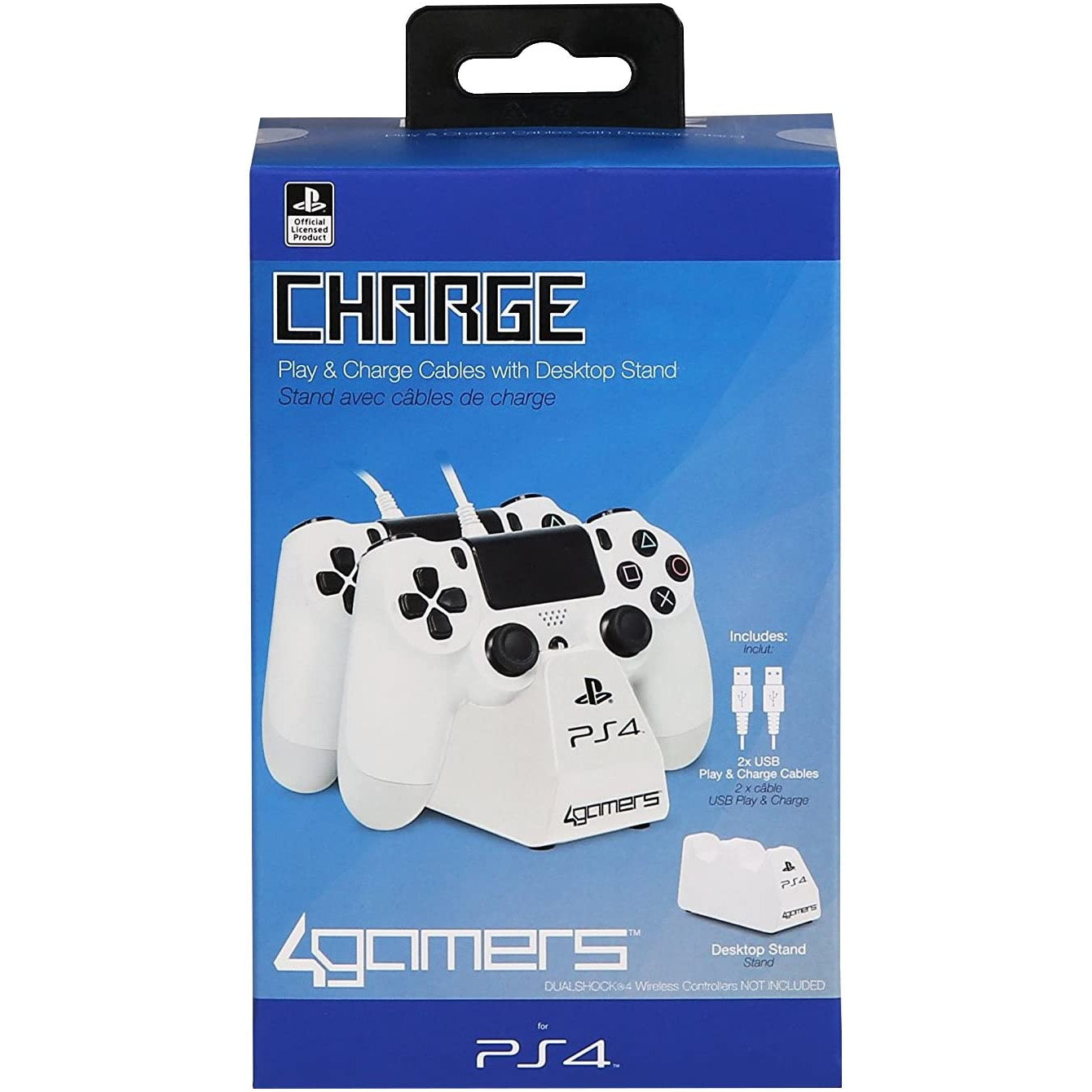 4Gamers Controller Stand with USB Charging Cables (PS4) - White