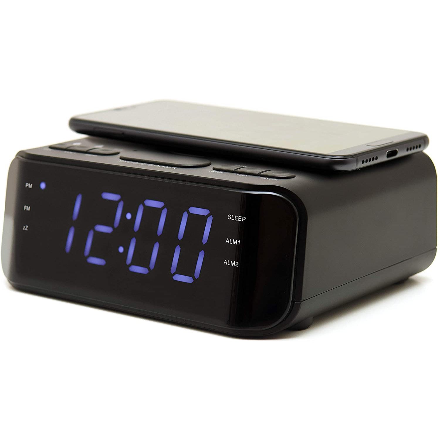 Groov-e GVWC06BK Atlas Alarm Clock Radio with Wireless Charging Pad - Black