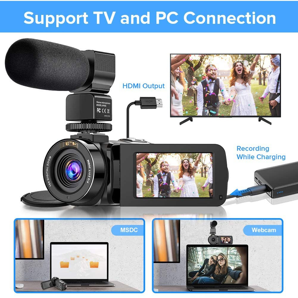 Video Camera Camcorder 2.7K Ultra HD YouTube Vlogging Camera 36MP IR Night Vision Digital Camera Recorder 16X Digital Zoom 3 inch IPS Touch Screen