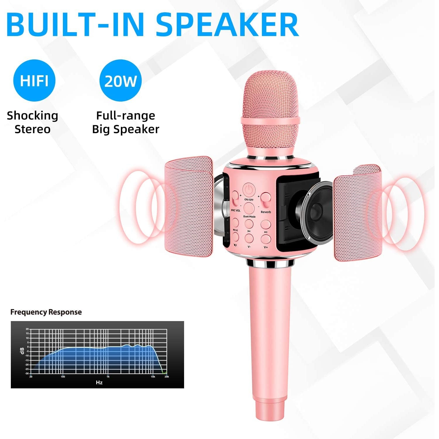 Aokeo Karaoke Microphone K-1 Wireless Karaoke Machine, Pink