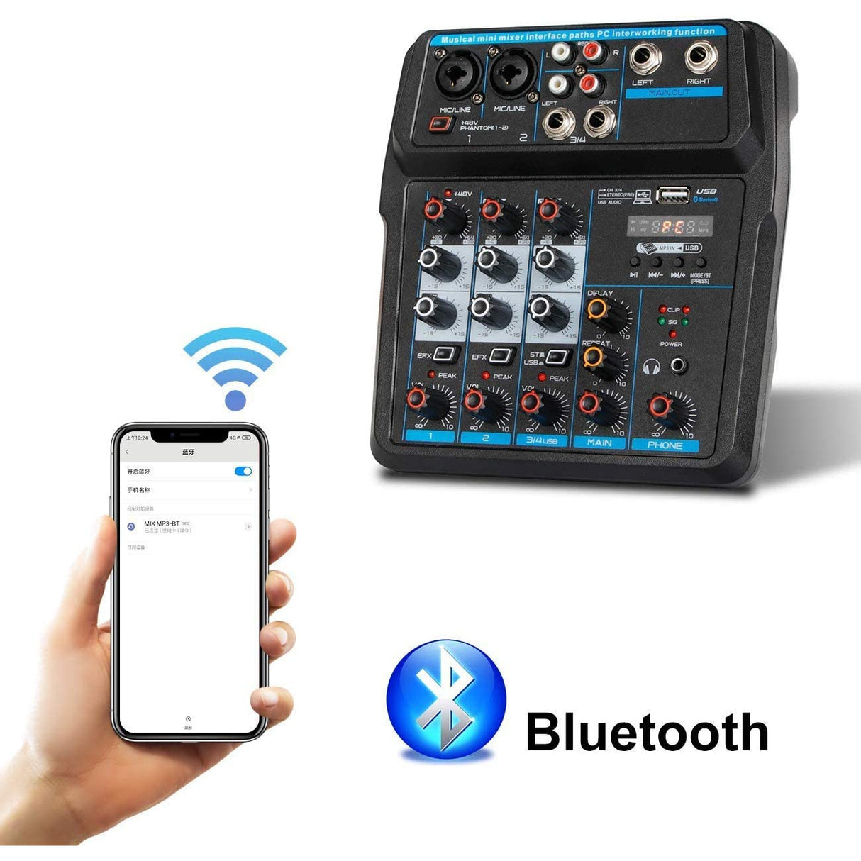 Depusheng U4 Audio Mixer 4-CHANNEL USB Audio Interface Audio Mixer