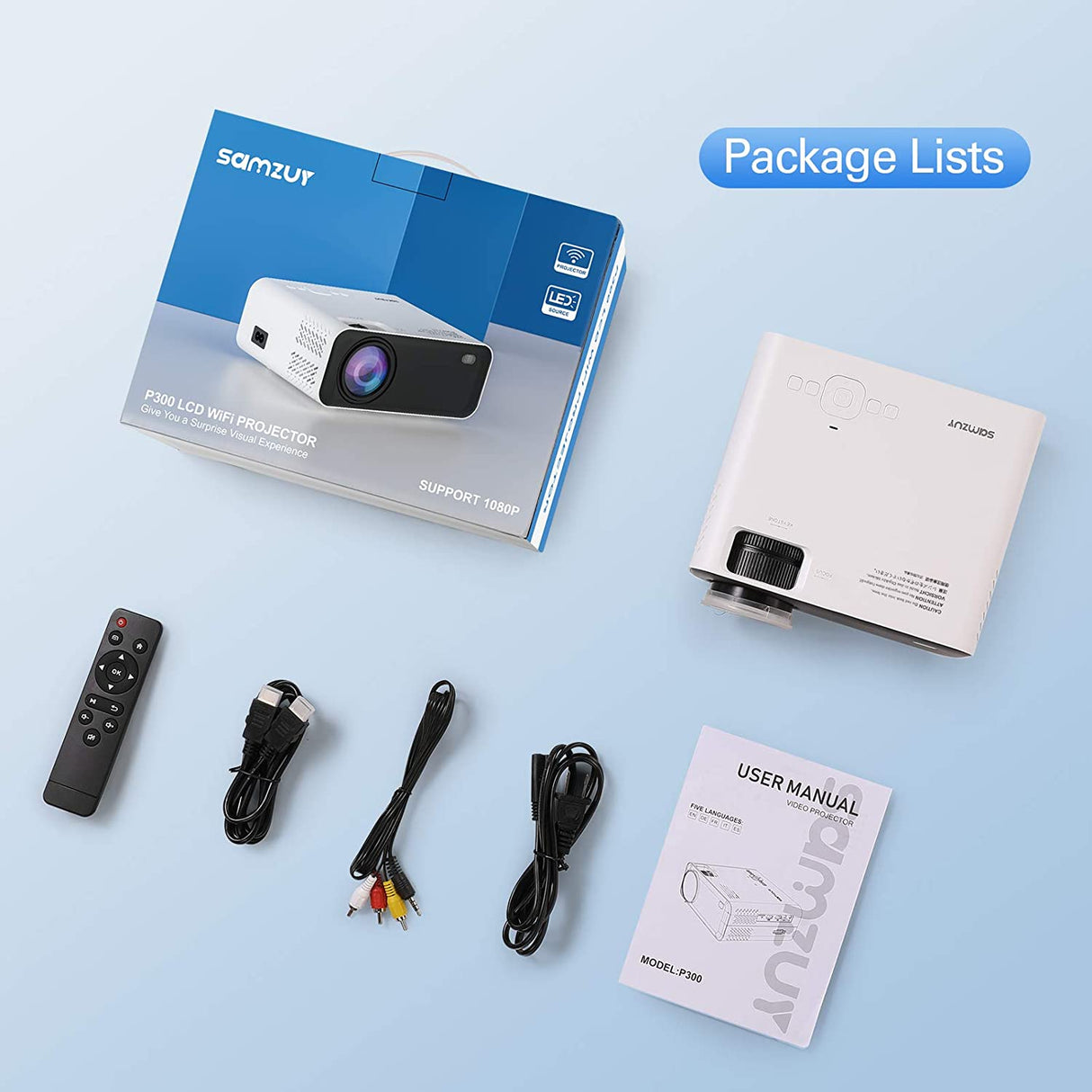 Projector, WiFi Mini Projector Portable, Samzuy 1080P