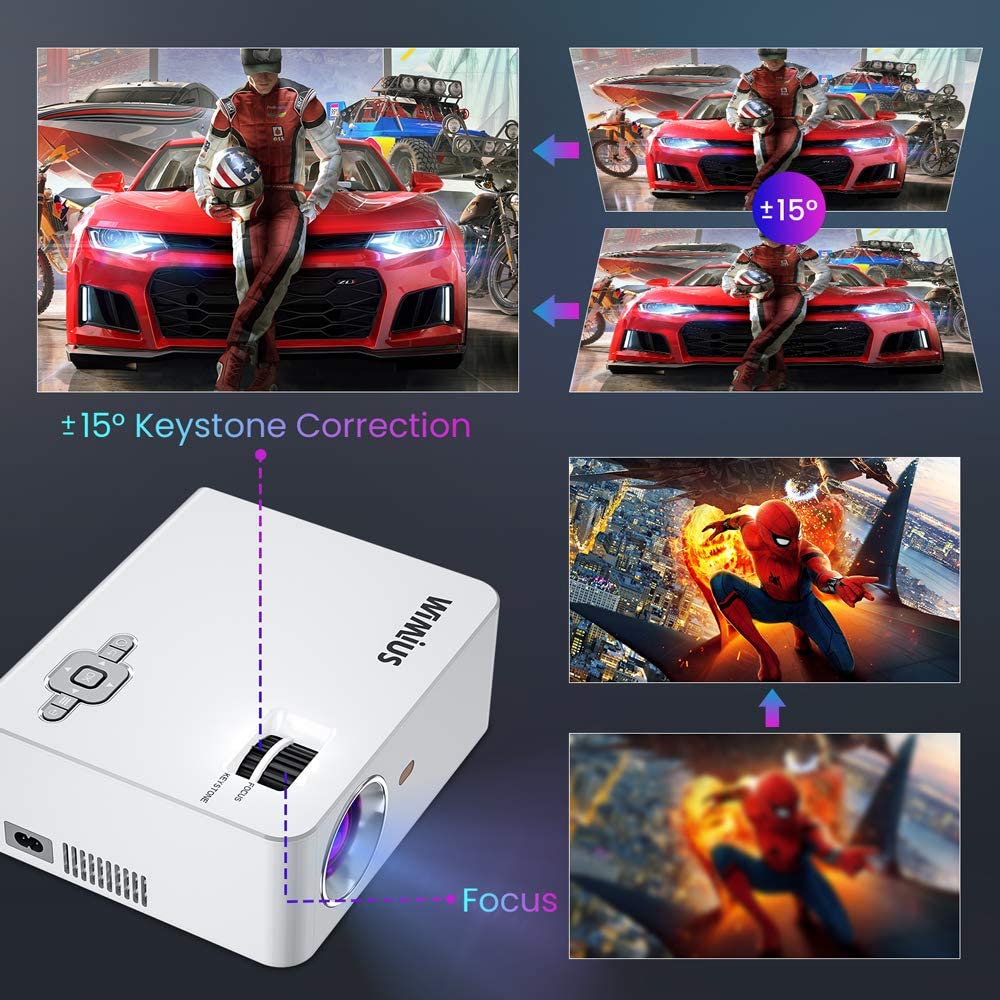 Wimius S2 WiFi Projector, 6200 Lumens Wireless Mirroring Portable Projector (White/Black)