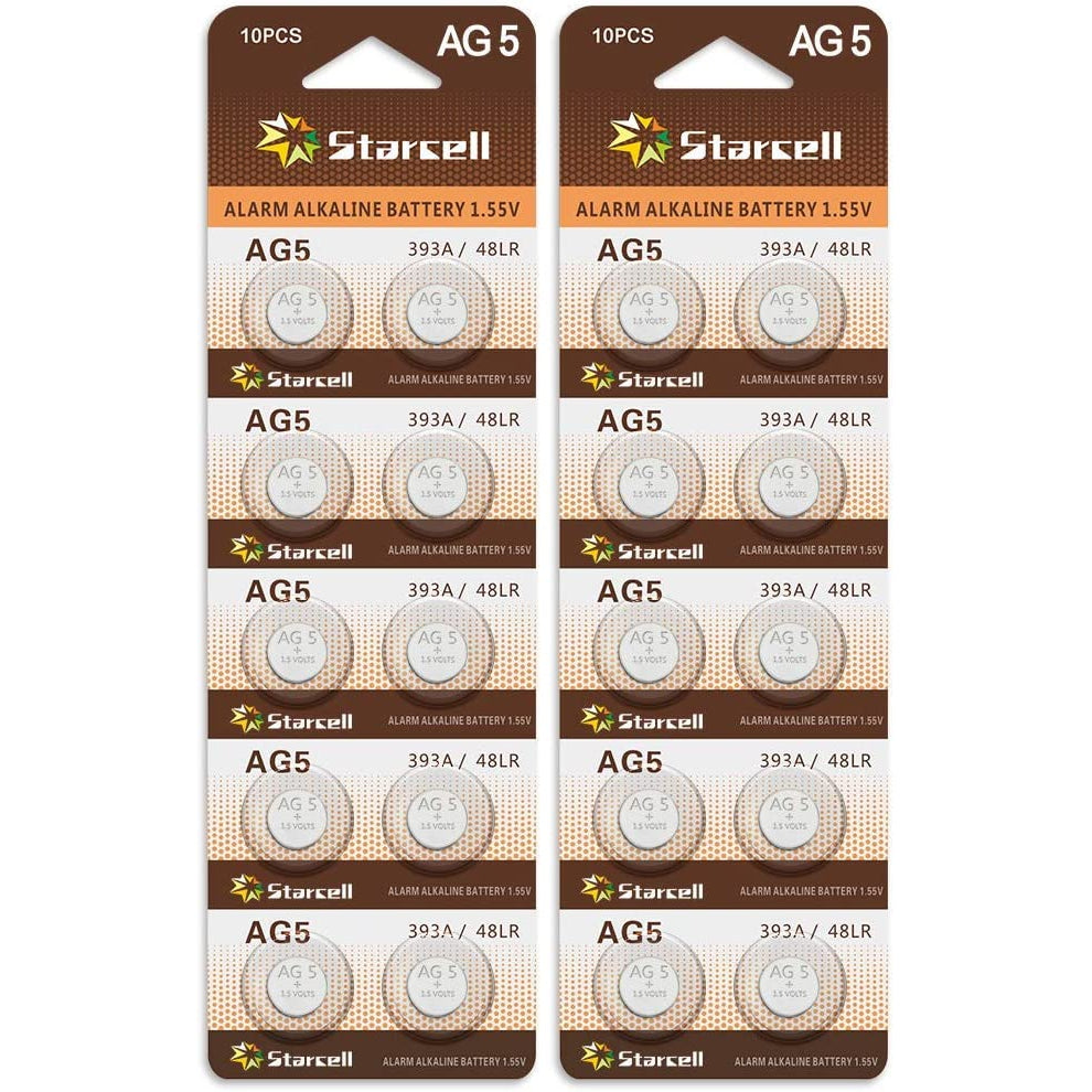 Starcell 20Pcs 1.55V Button Coin Cell Watch Battery Batteries AG5 AG-5 LR750 LR754W 2 Packs of 10