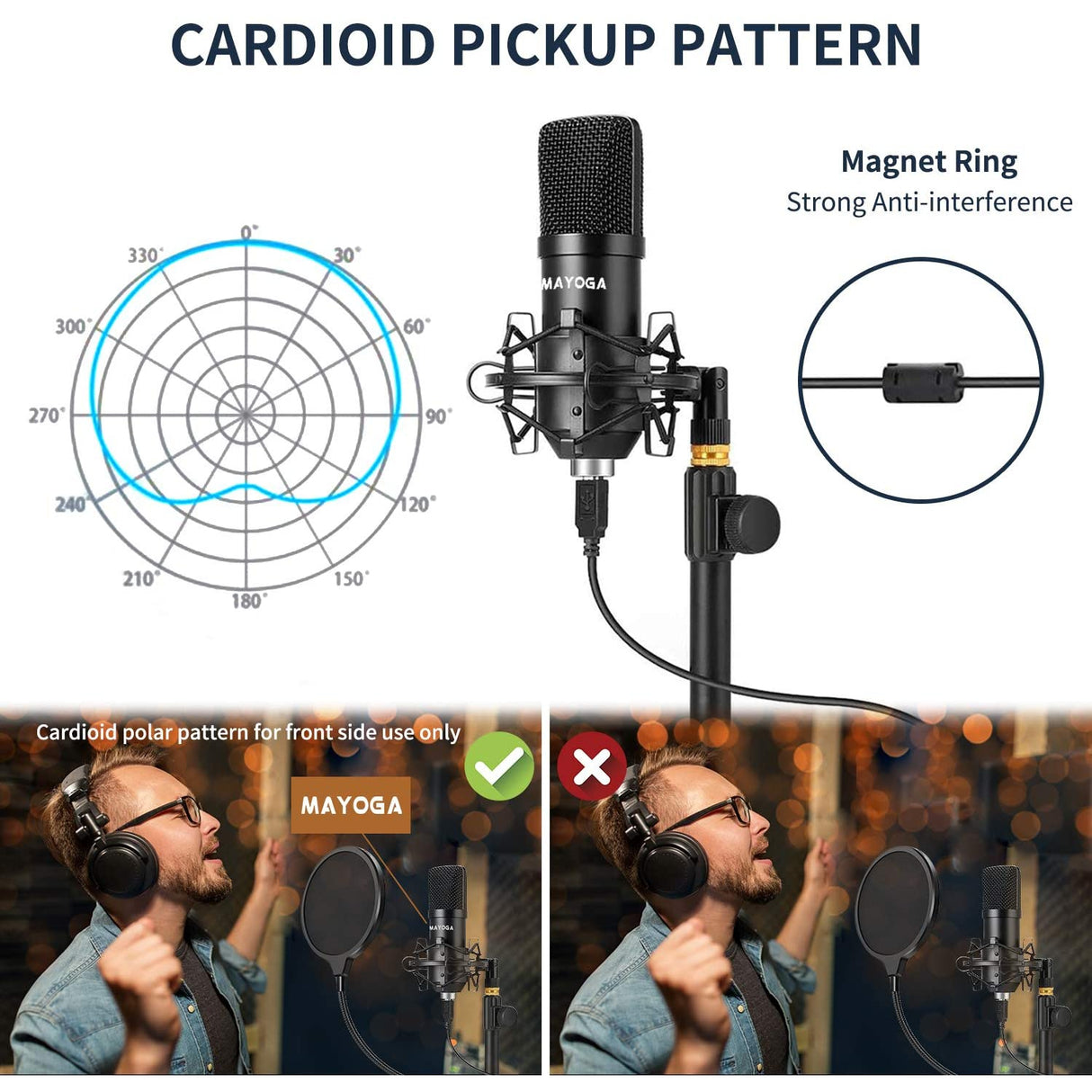 Mayoga USB Microphone 192kHz/24bit Condenser Cardioid Mic Kit