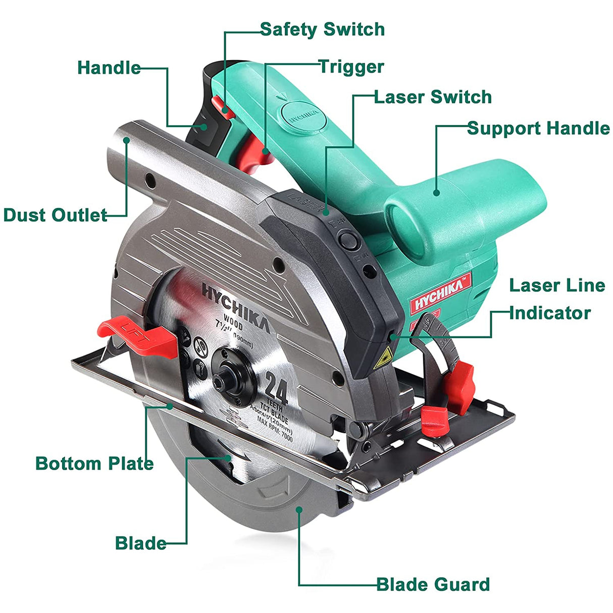 Hychika CS-190C Electric Saw with Speed 4700RPM, Laser Guide, Pure Copper Motor