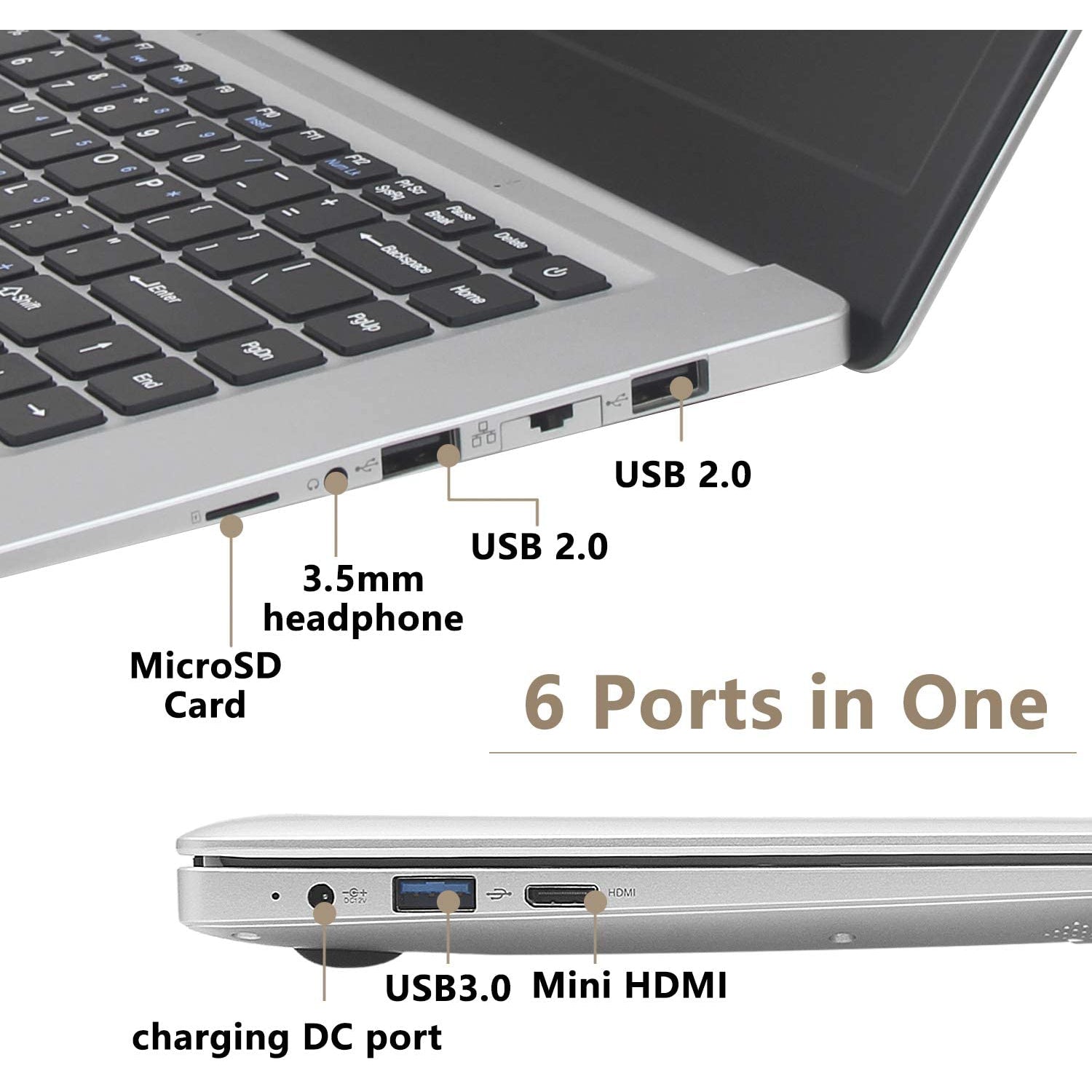 Laptop 15.6-inch 8GB Ram, 128GB / 256GB SSD, Intel Celeron J3455 Quad-core CPU, Windows 10 - Silver