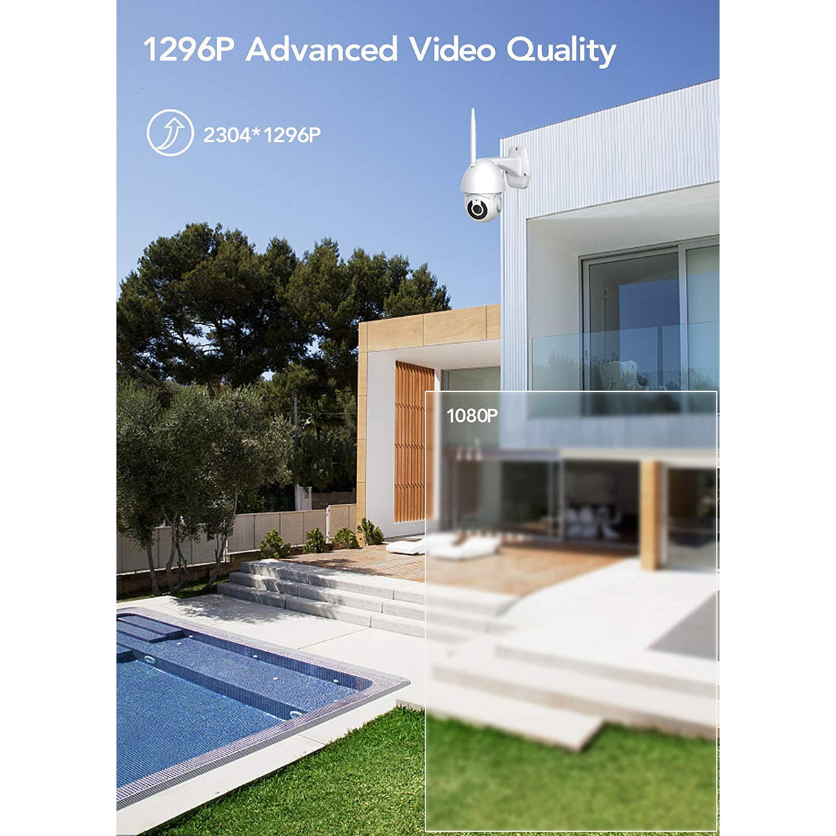 Mibao WiFi Home Security Camera with Pan/Tilt 360° View, IP66 Waterproof, Night Vision, Motion Detection, 2-Way Audio