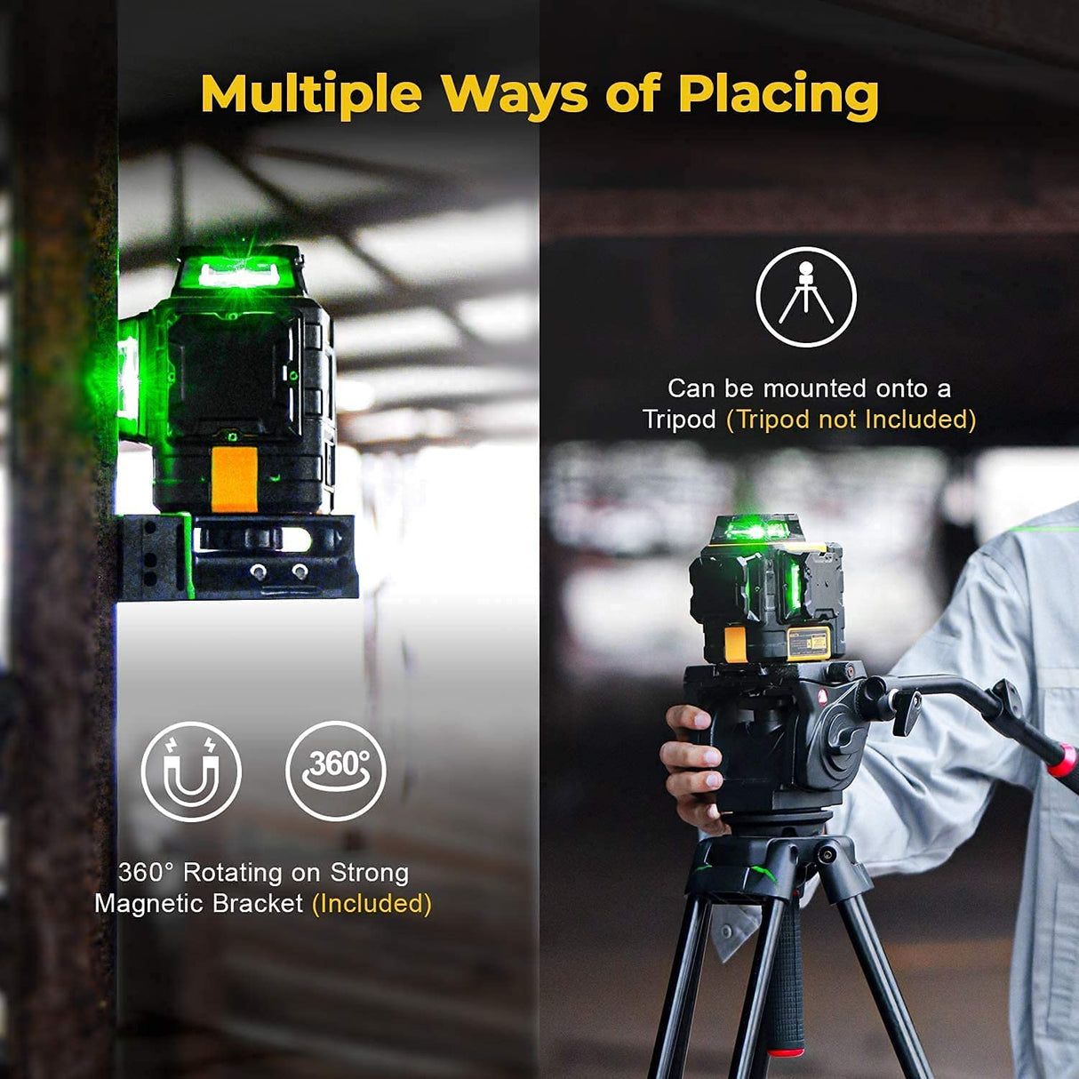 Kaiweets KT360A Laser Level Green, 3X360° Laser Level, 3D Lines Laser 30M (Up to 60M with Detector) with Self-Levelling Mode