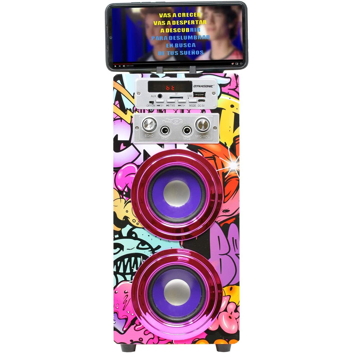Dynasonic - (3rd Gen) Portable Bluetooth Speaker with Karaoke Mode and Microphone, FM Radio and USB SD Reader